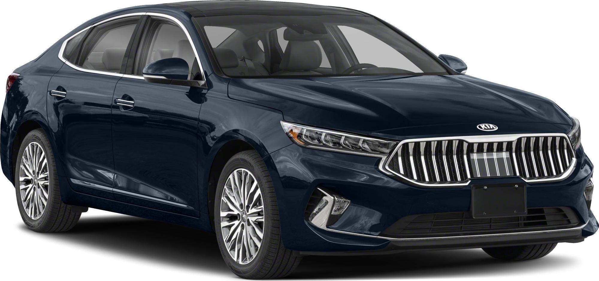 Luxury sedan with LED headlights and vertical grille bars
