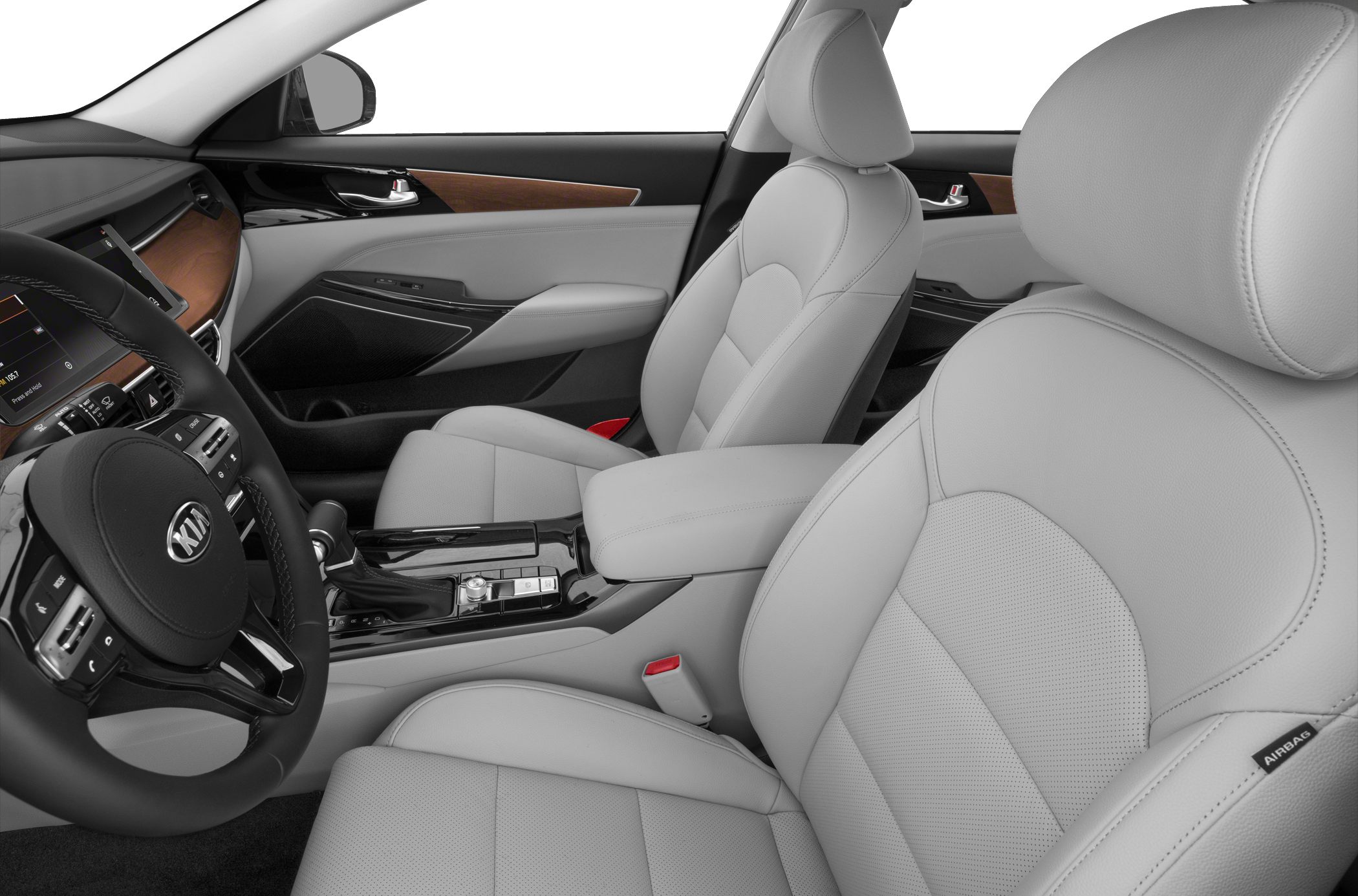 Leather seats and dashboard with wood trim and advanced controls