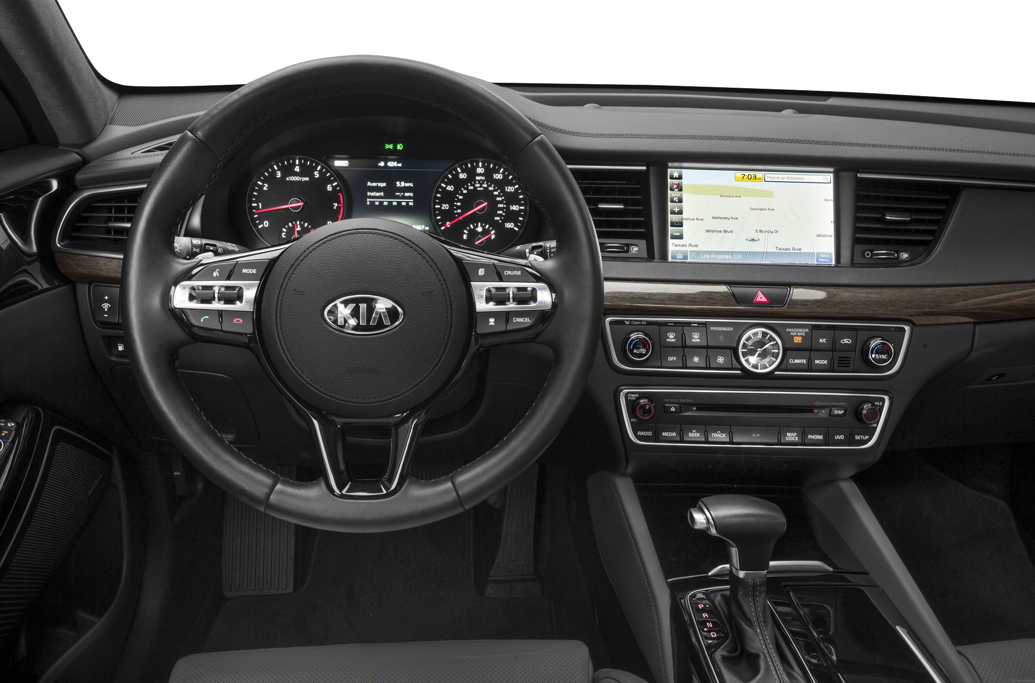 Dashboard with multifunction steering wheel and infotainment screen