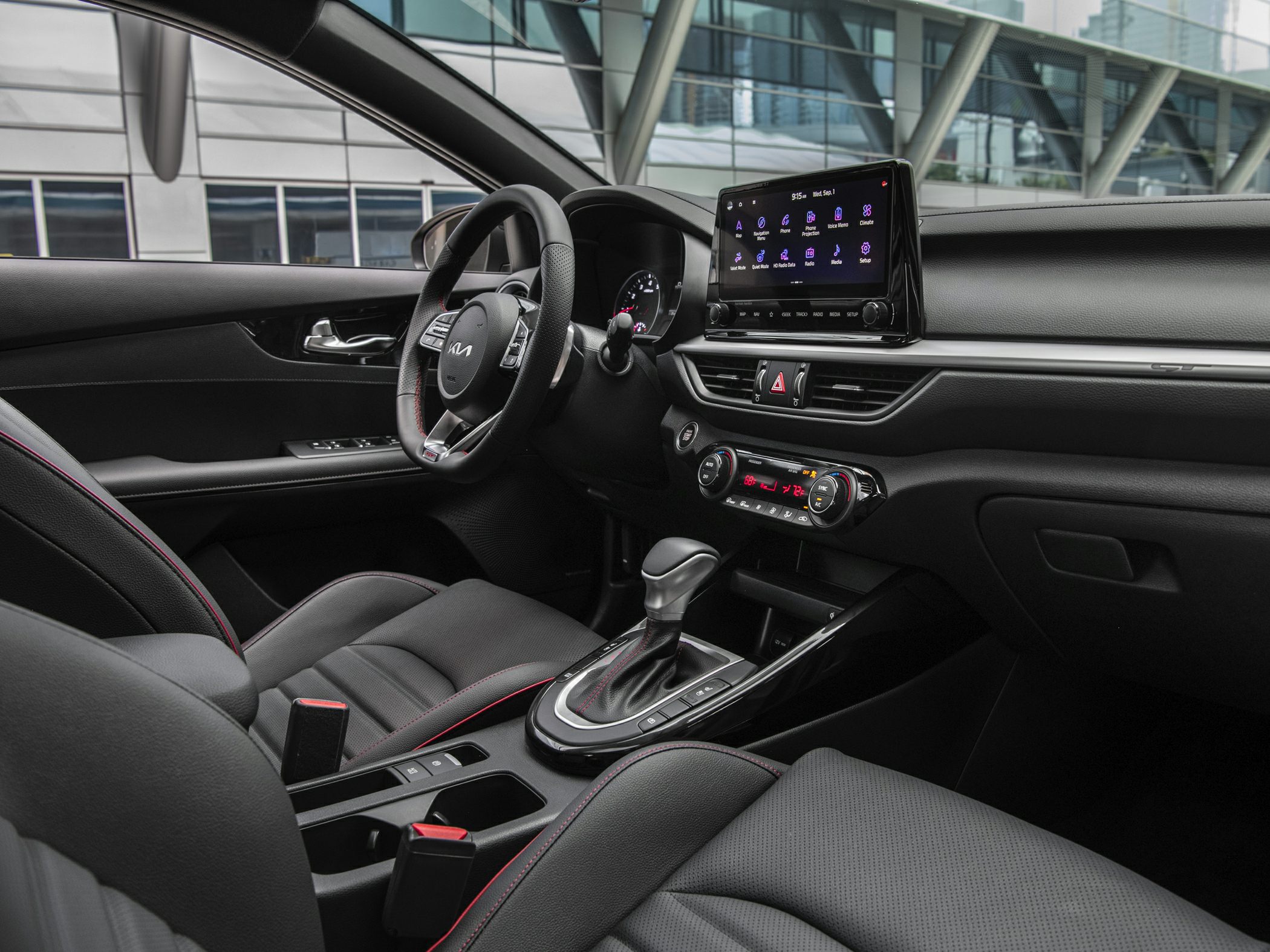Modern car interior with touchscreen and control panel