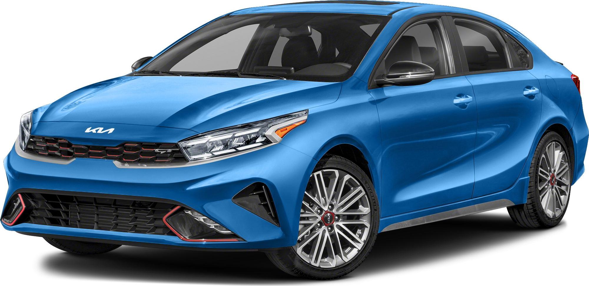 Sporty front grille, modern headlights, alloy wheels, blue compact sedan