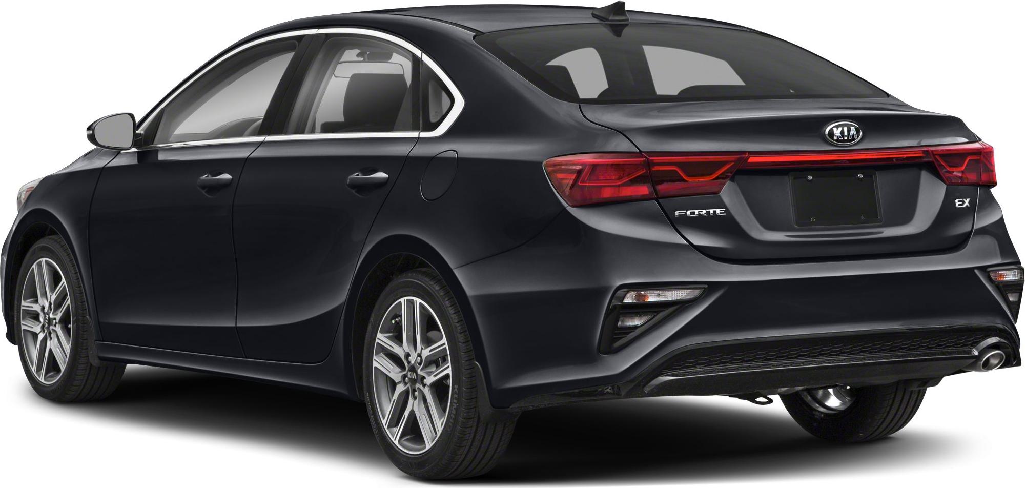 Rear and side view of sleek sedan with distinctive taillights.