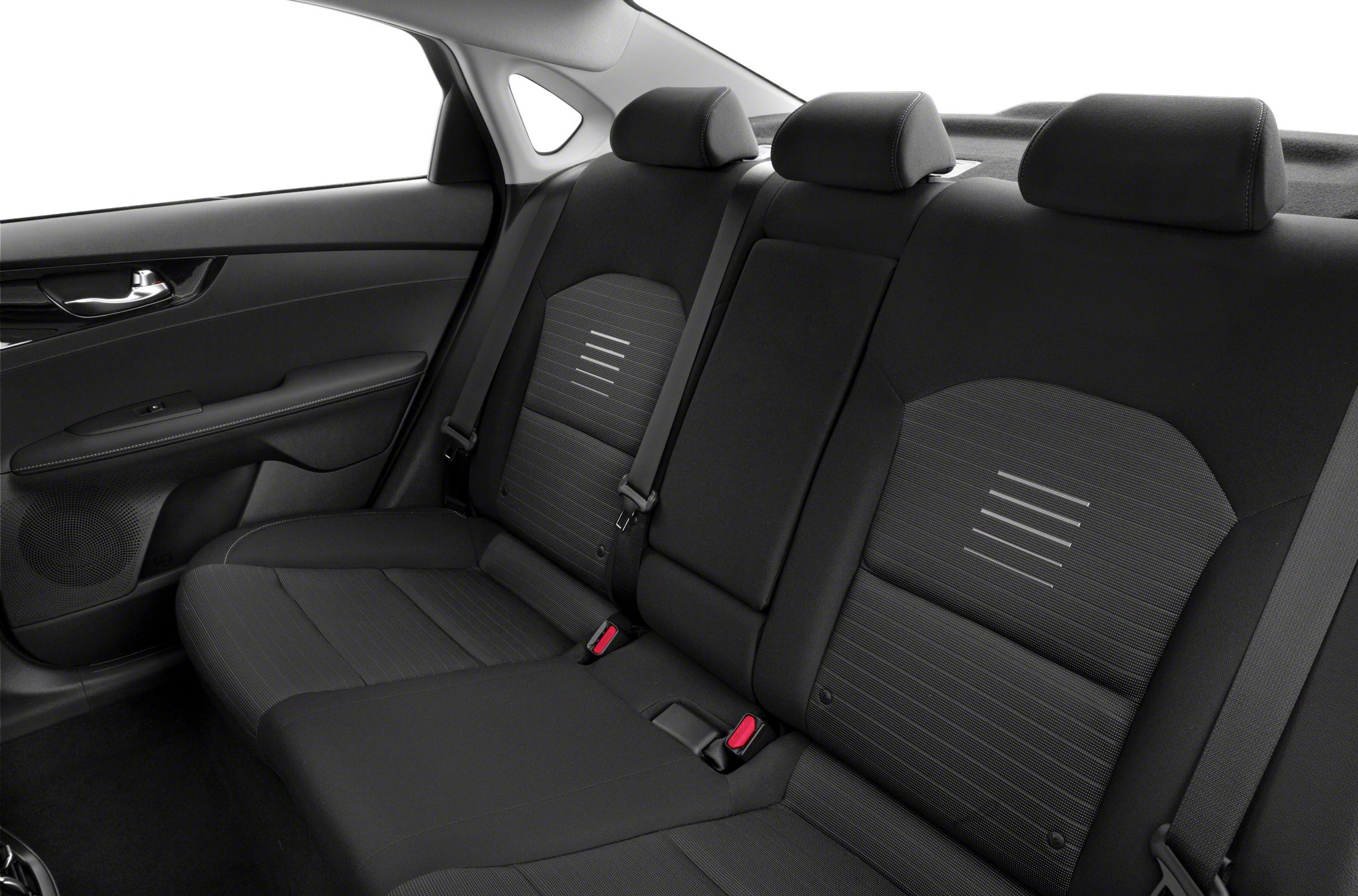 Rear seat with fabric upholstery and integrated headrests