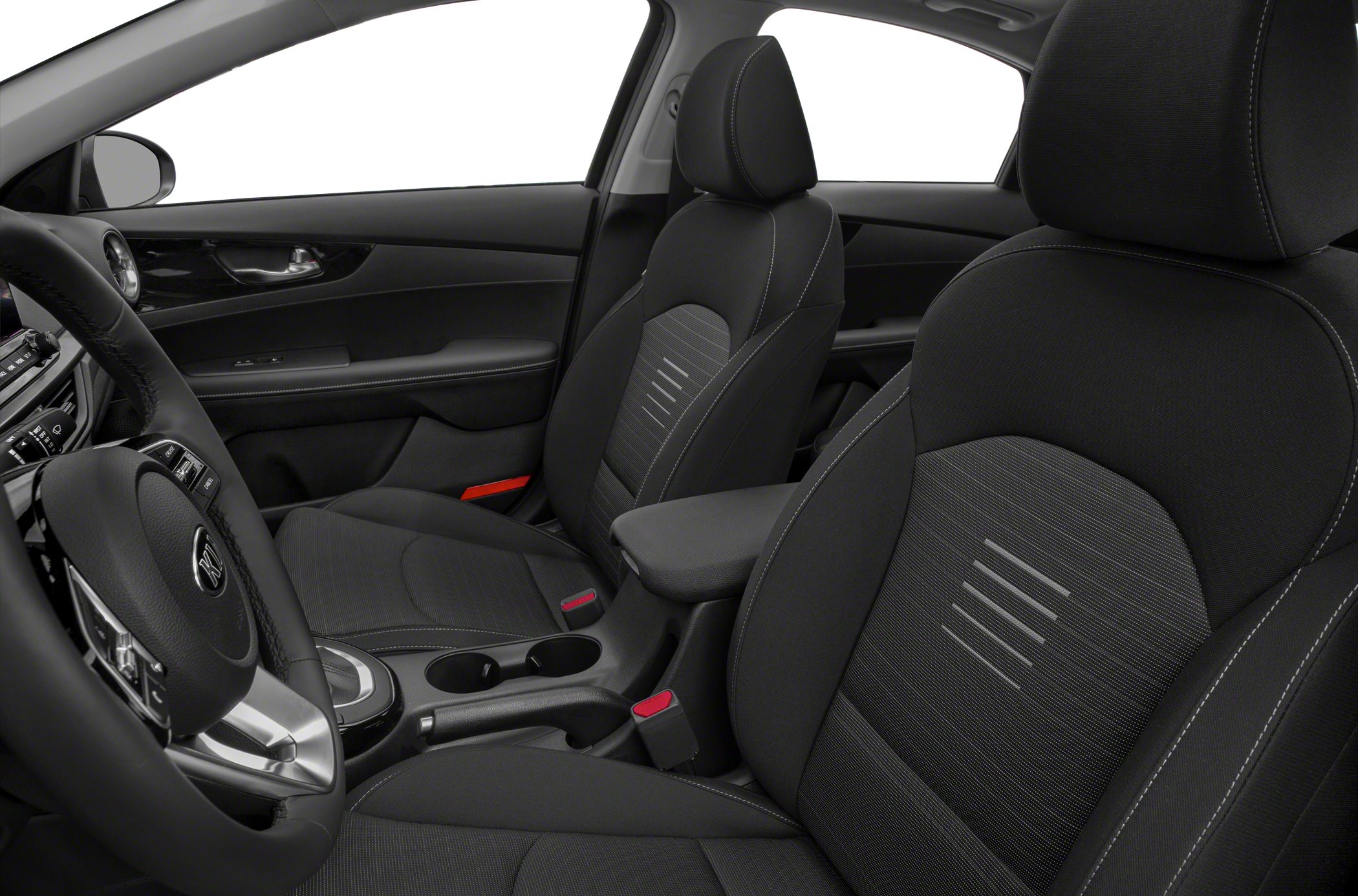 Front seats and dashboard details with steering wheel and door panel