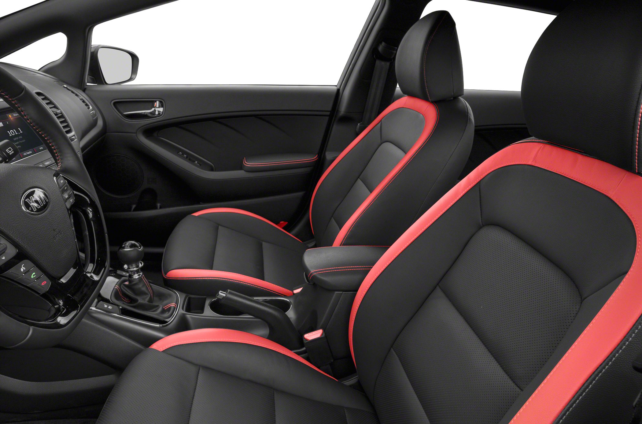 Black and red sport seats with manual gearstick