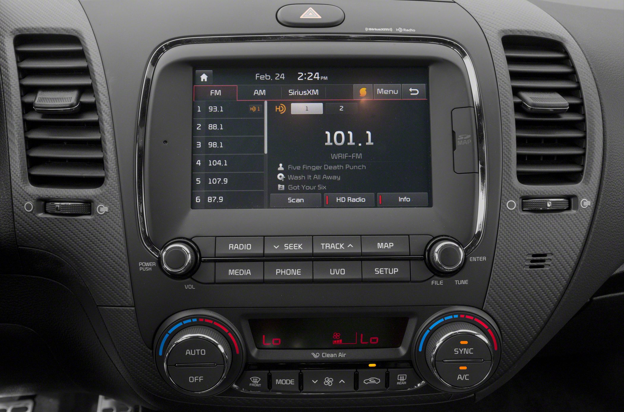 Touchscreen infotainment and dual-zone climate control console