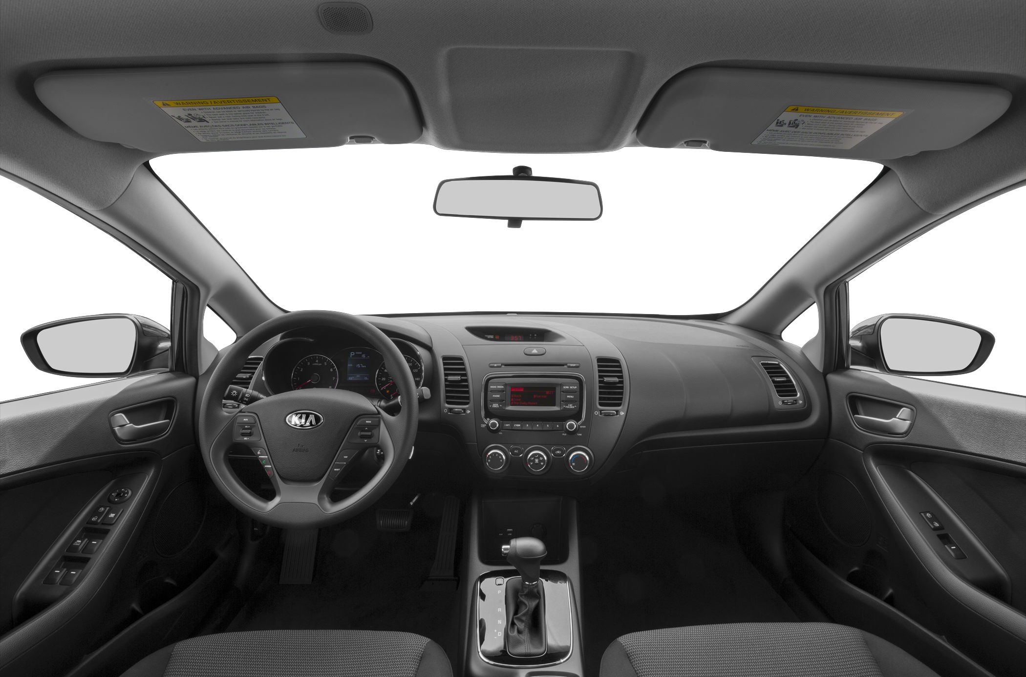 Dashboard, steering wheel, central console, and automatic gear shifter