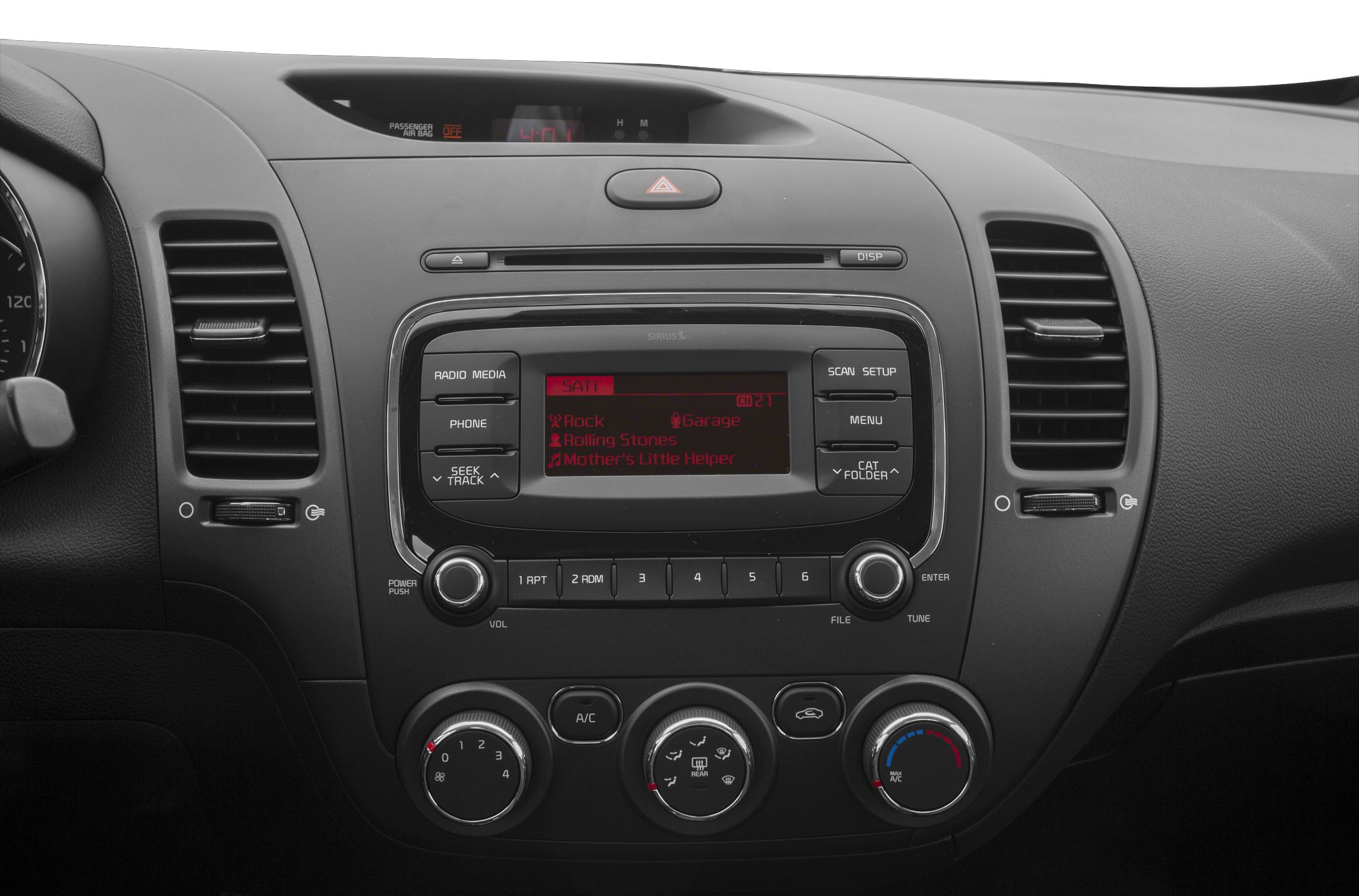 Center console with audio system and climate controls