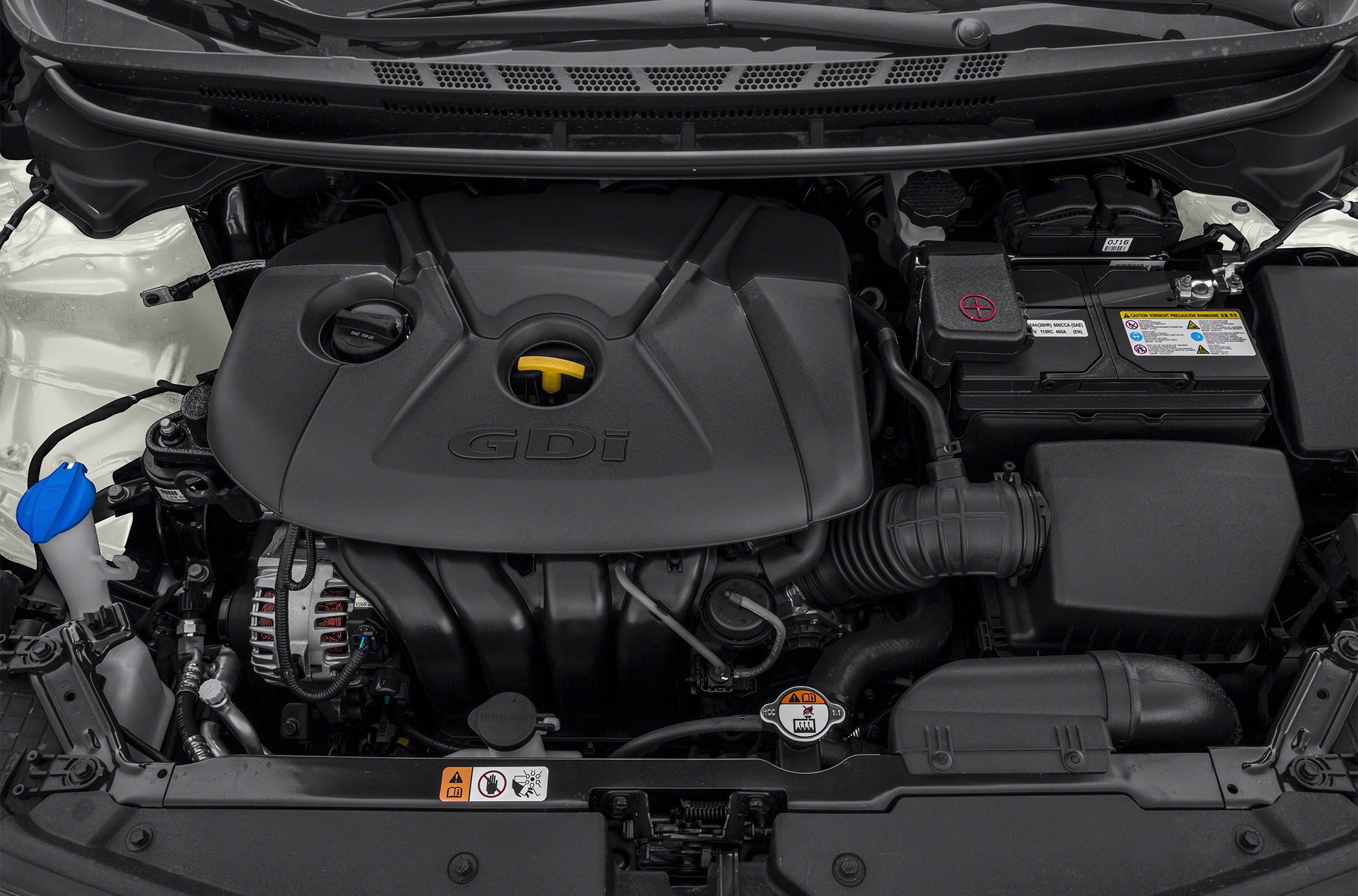Engine bay with GDi engine cover and battery compartment