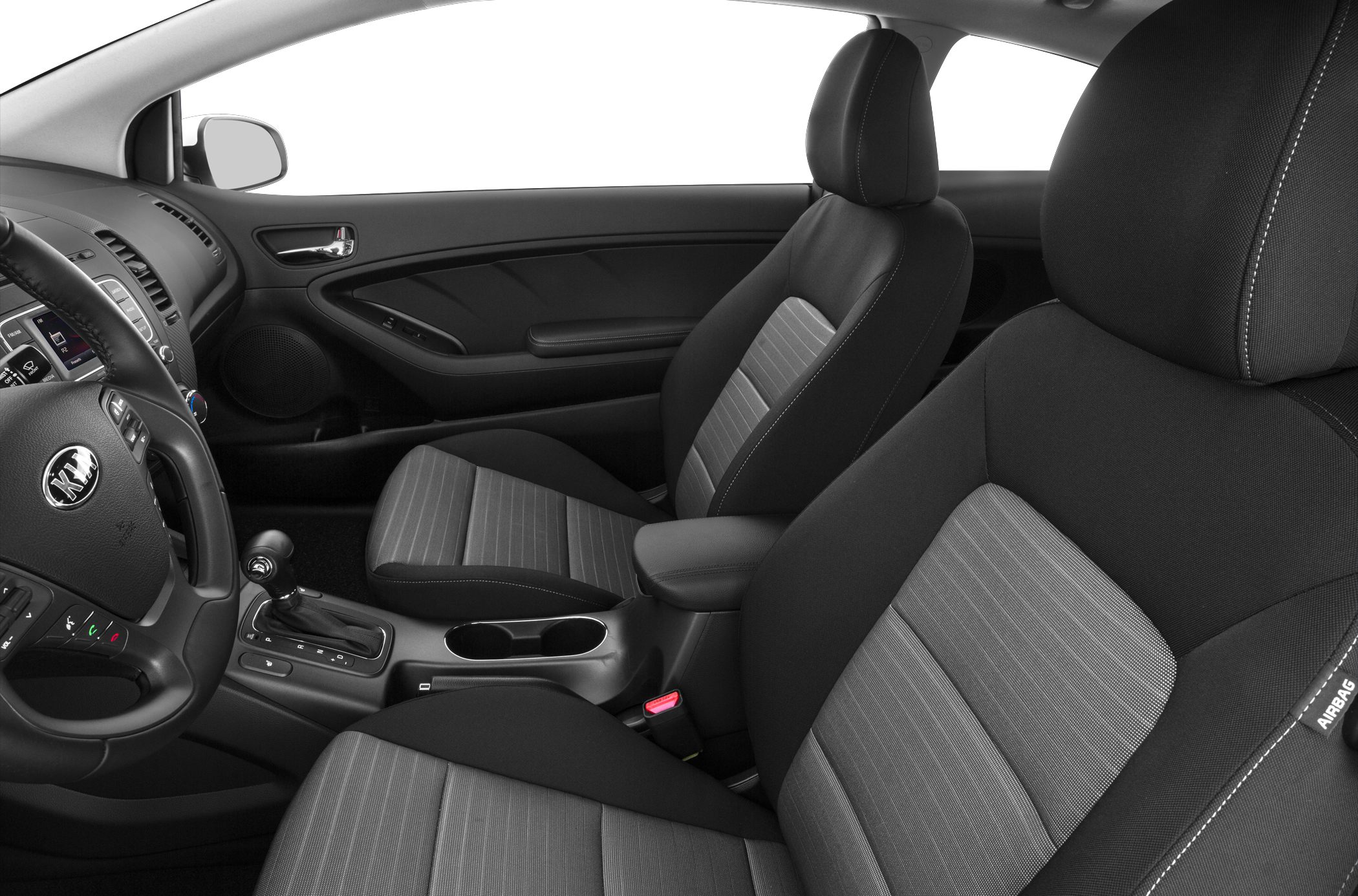 Premium fabric front seats with center console and driver controls