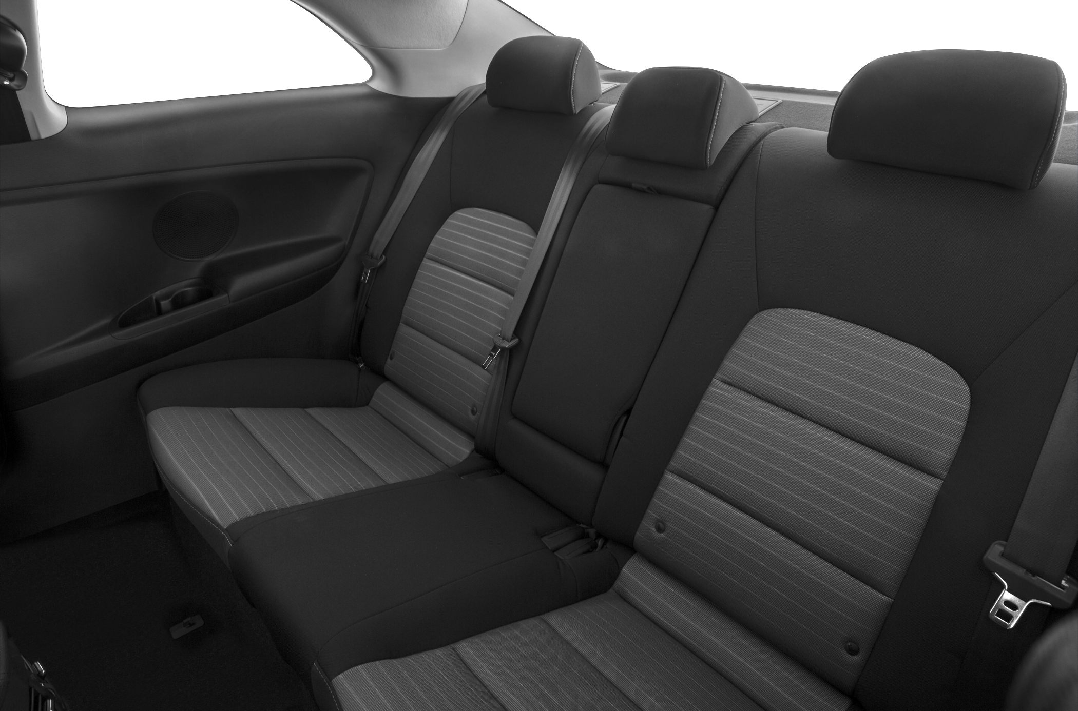 Rear seat fabric upholstery with headrests and seat belts