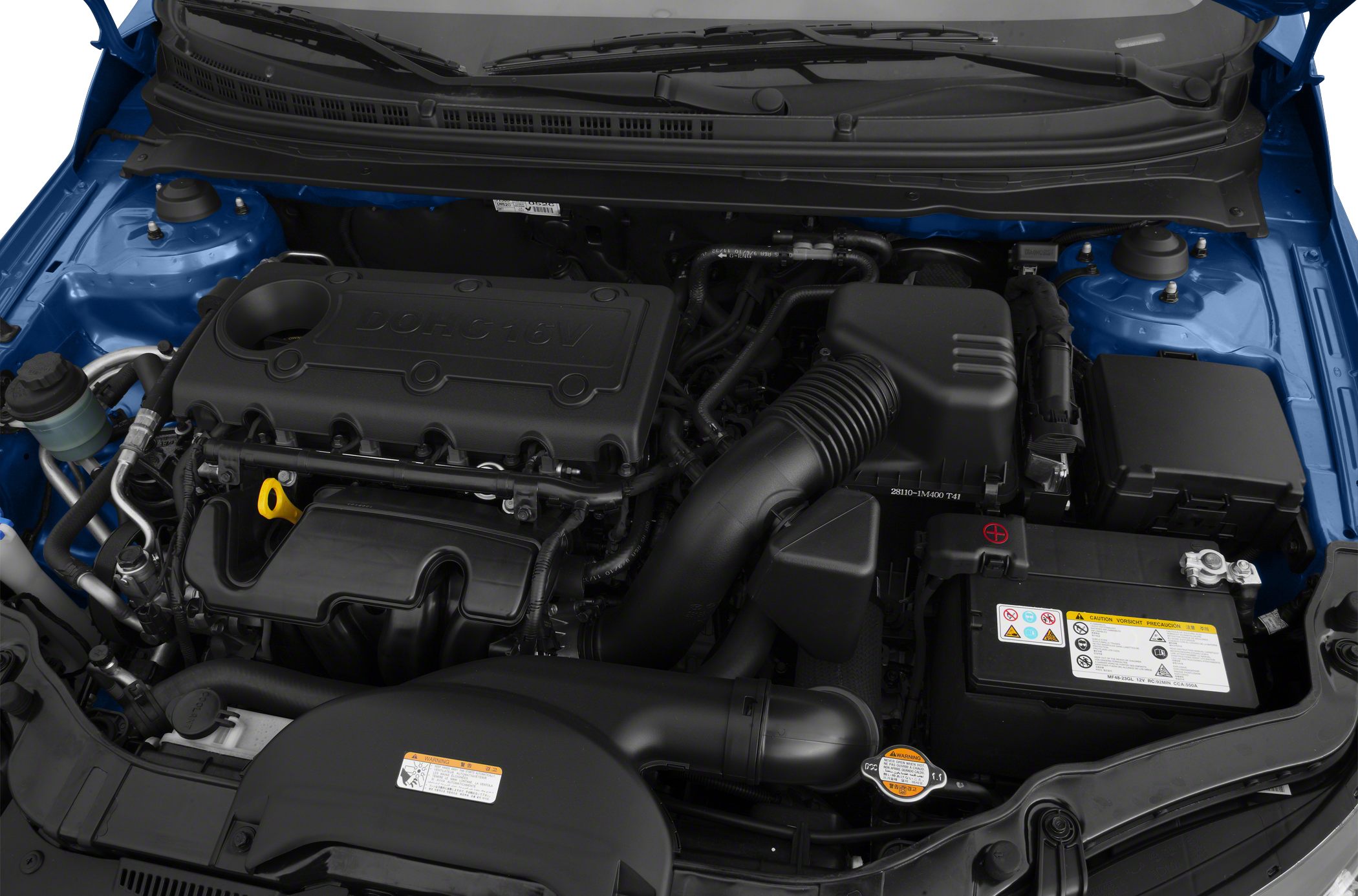 DOHC 16V engine and battery in a vehicle engine bay