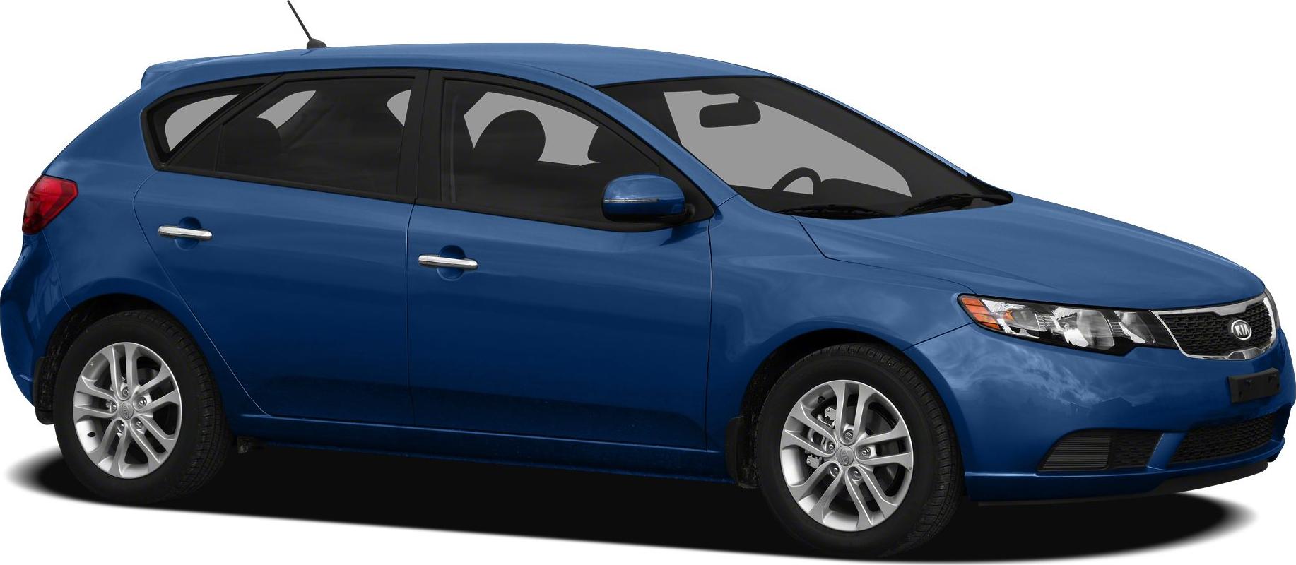 Side profile of a blue compact hatchback with alloy wheels