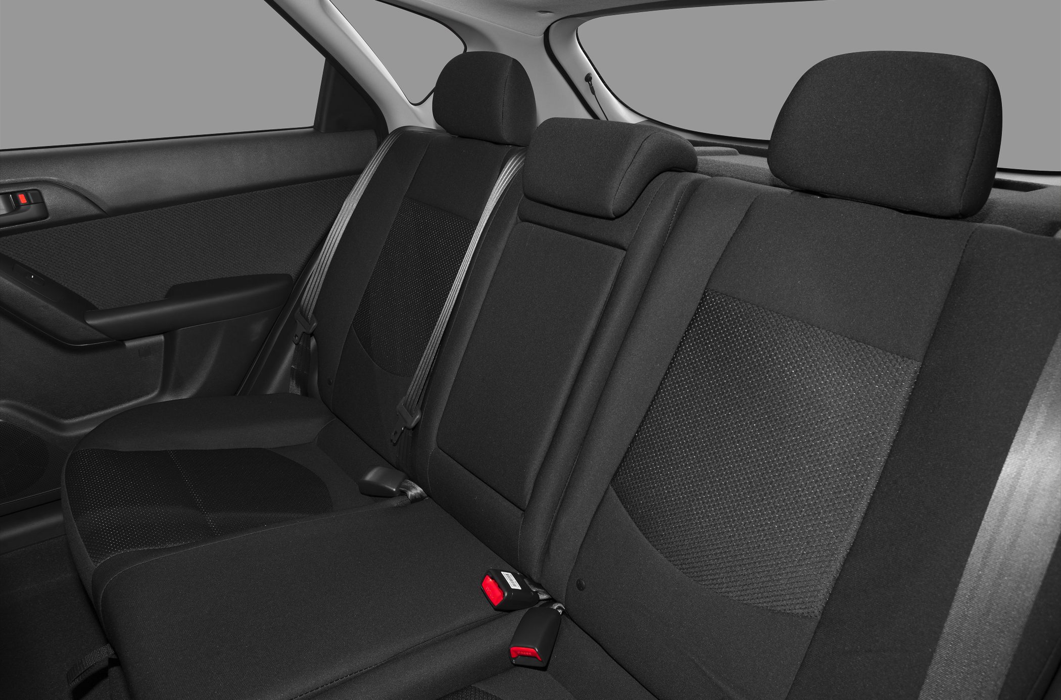 Rear fabric seats with headrests and seat belts