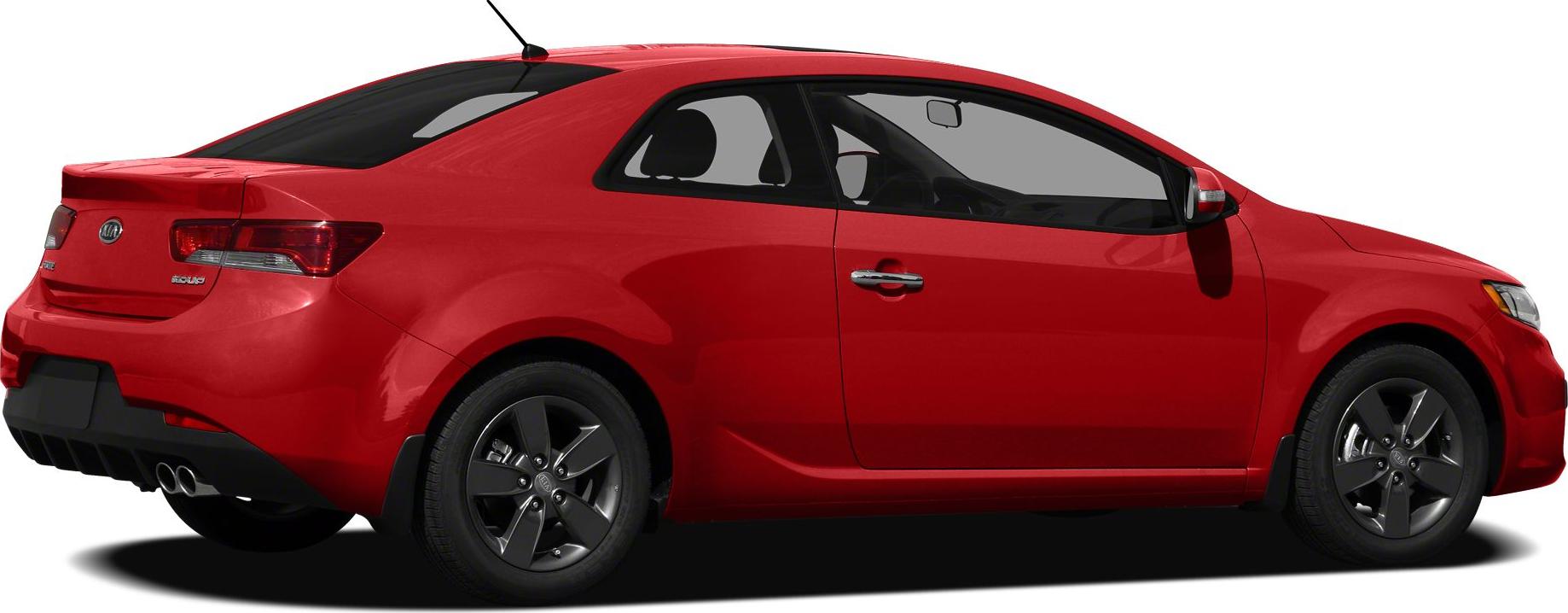 Red 2-door coupe with dual exhaust and alloy wheels