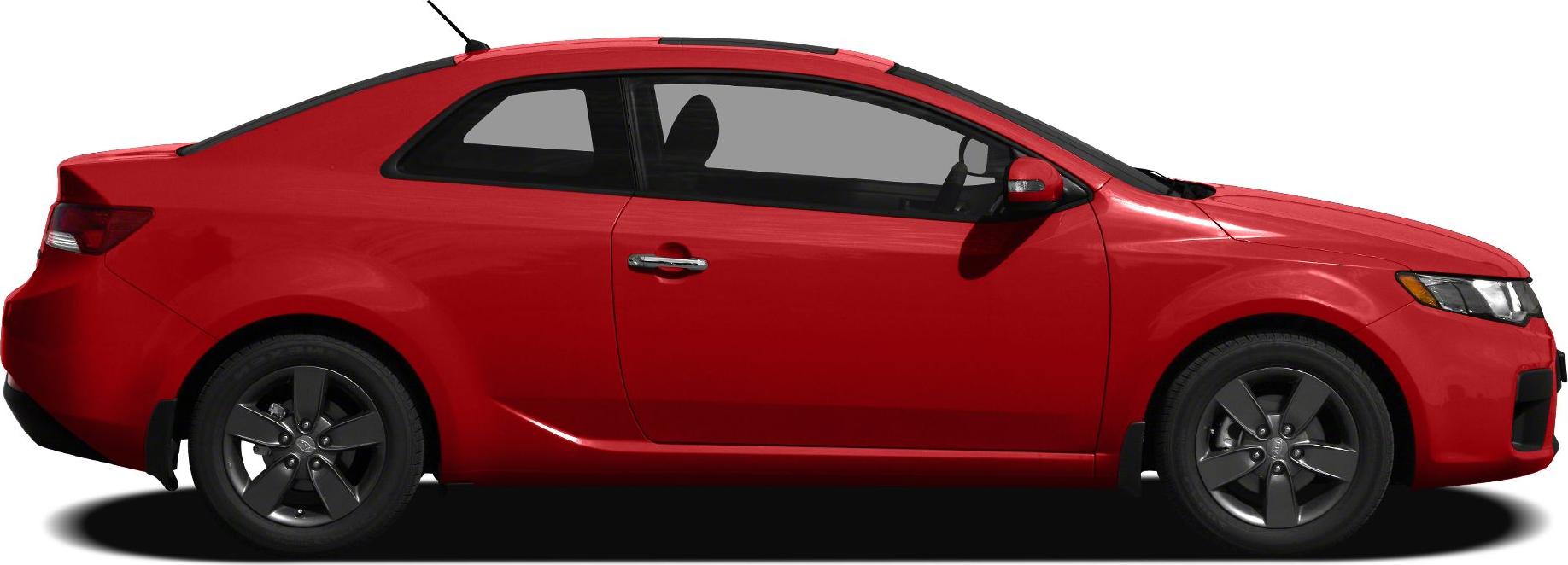 Sleek red two-door coupe with aerodynamic side profile and black wheels