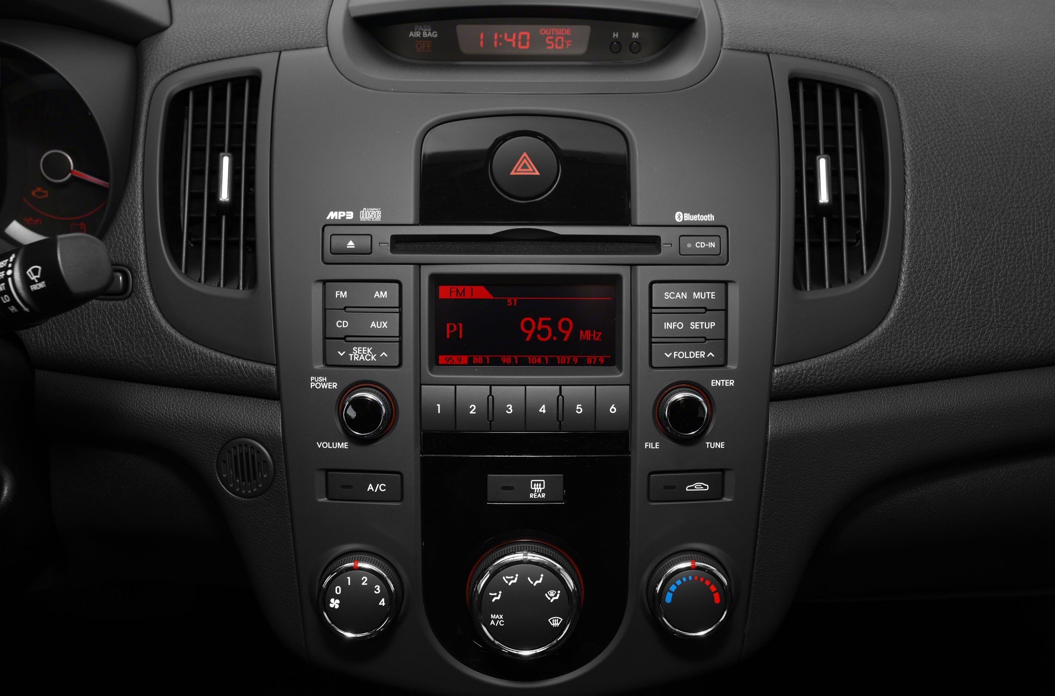 Car stereo system with climate control and dashboard air vents