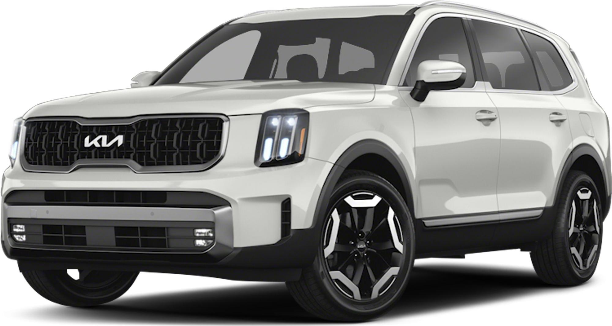 Front view of white SUV with LED headlights and distinctive grille
