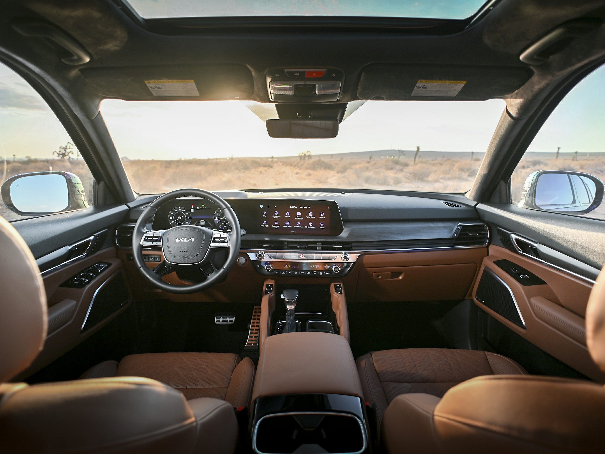 Modern SUV interior with digital dashboard and leather seats