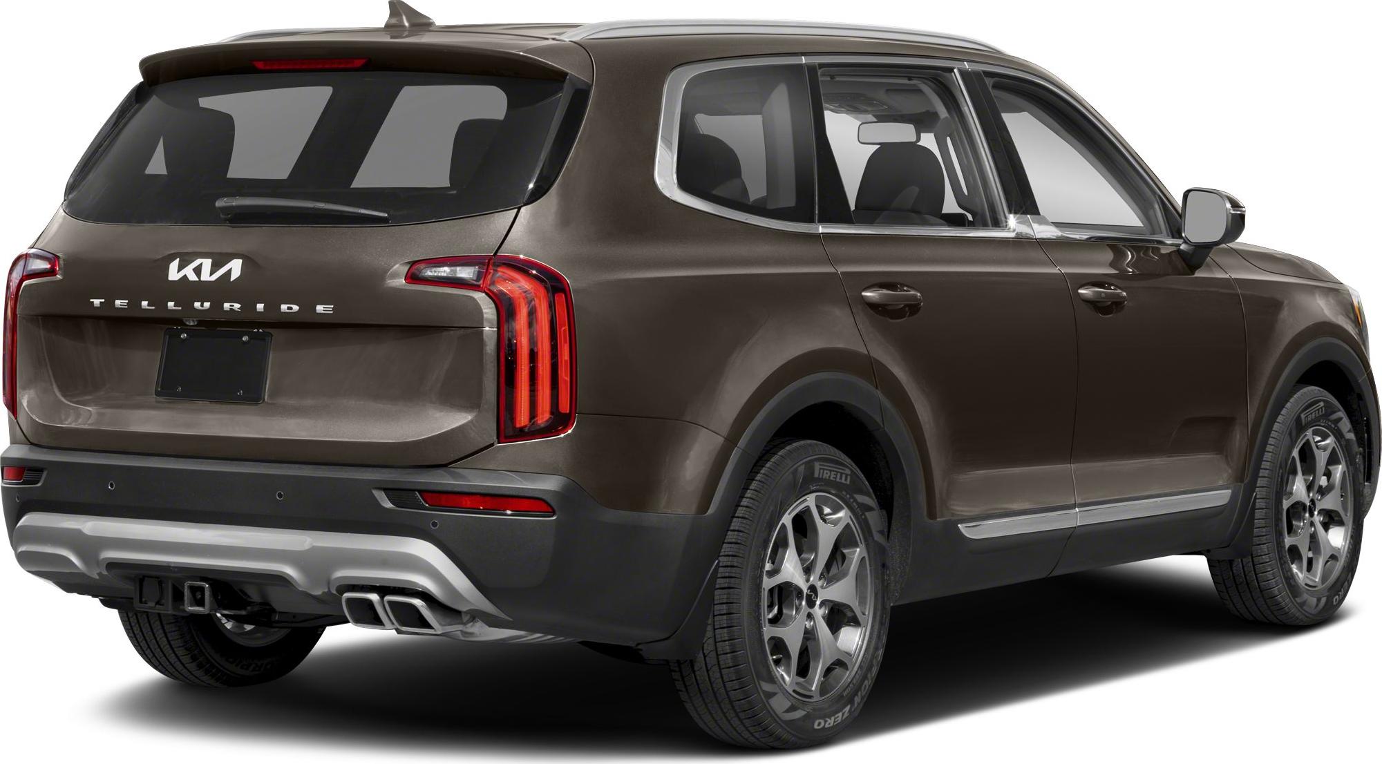 Rear side view of SUV with vertical tail lights and dual exhaust