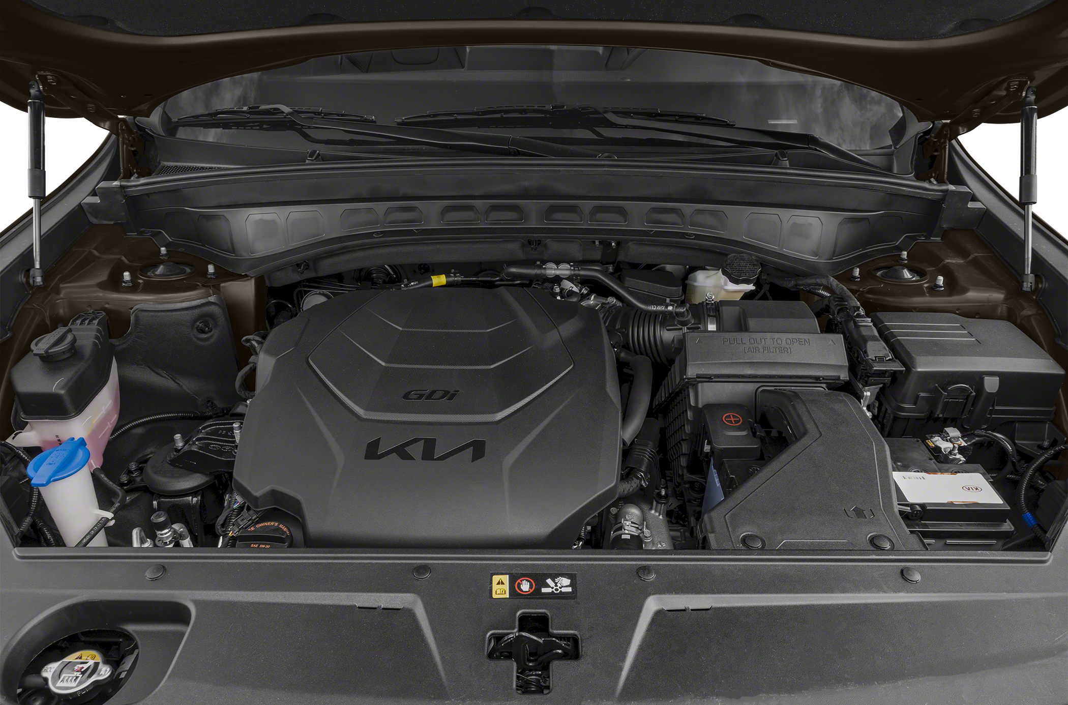 Engine bay with GDi engine cover and components