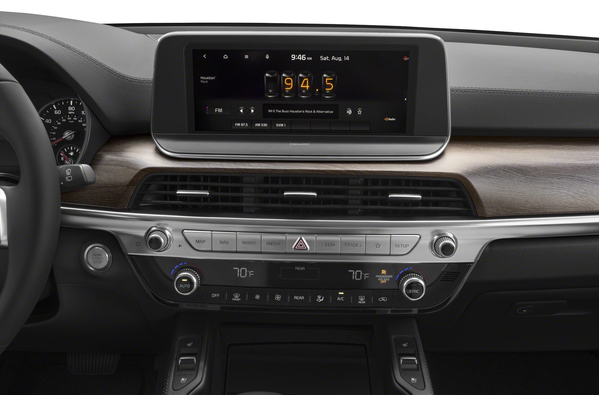 Touchscreen infotainment and dual climate control system on dashboard