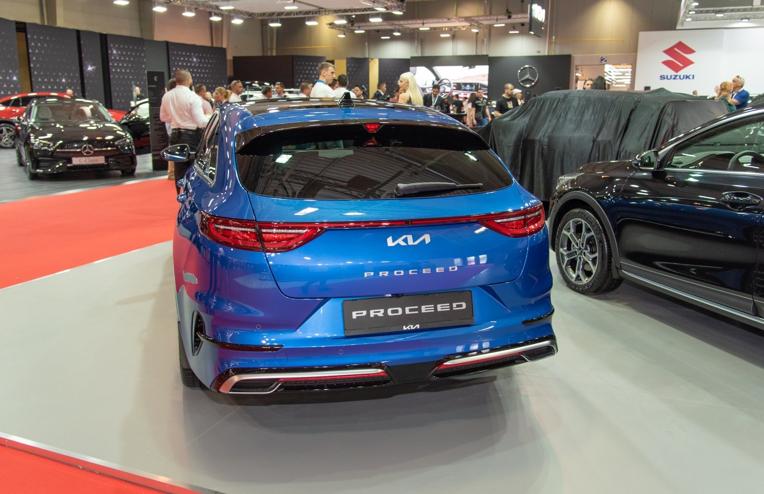 Rear view of a modern hatchback with sleek taillights and sporty design