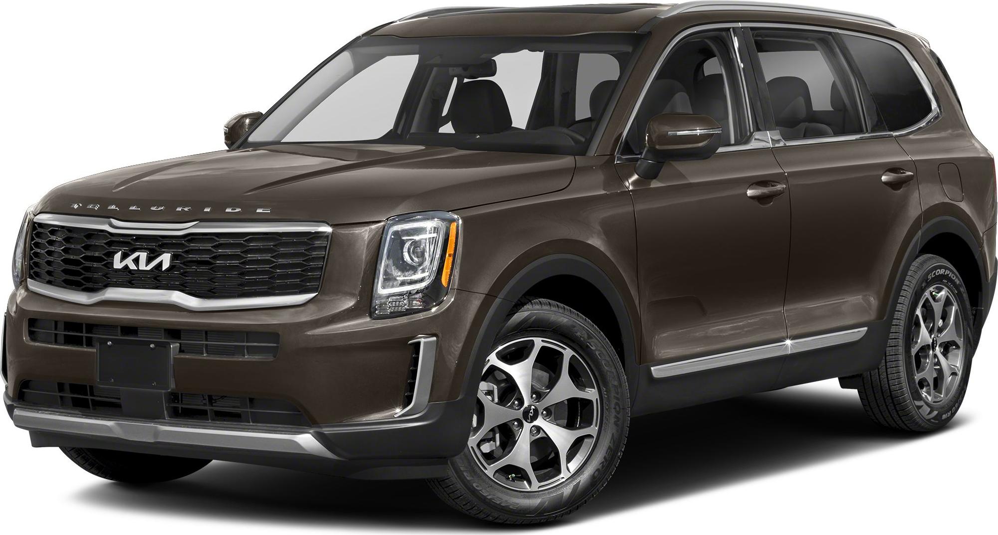 Front side view of SUV with distinctive grille and modern headlights