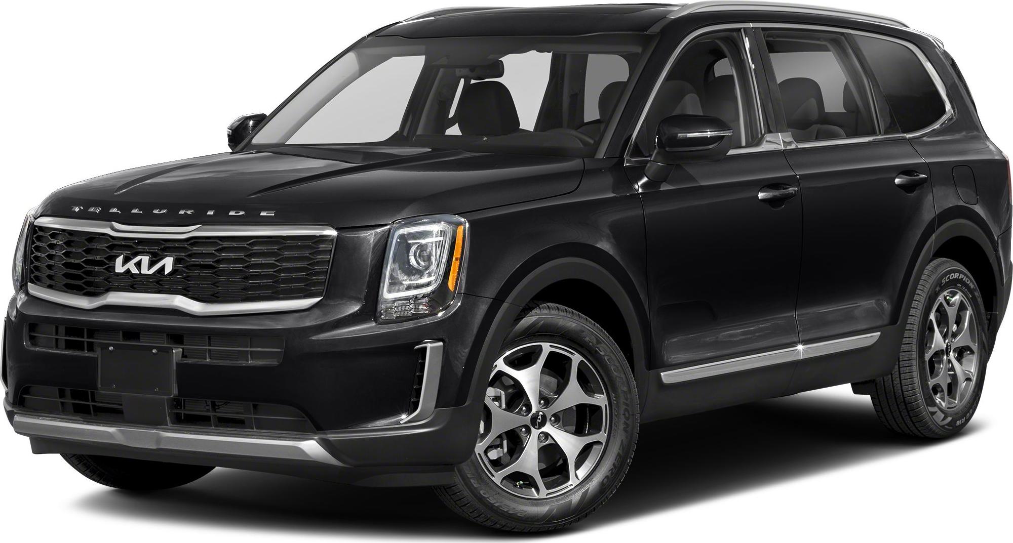 Black SUV front view with LED headlights and prominent grille.