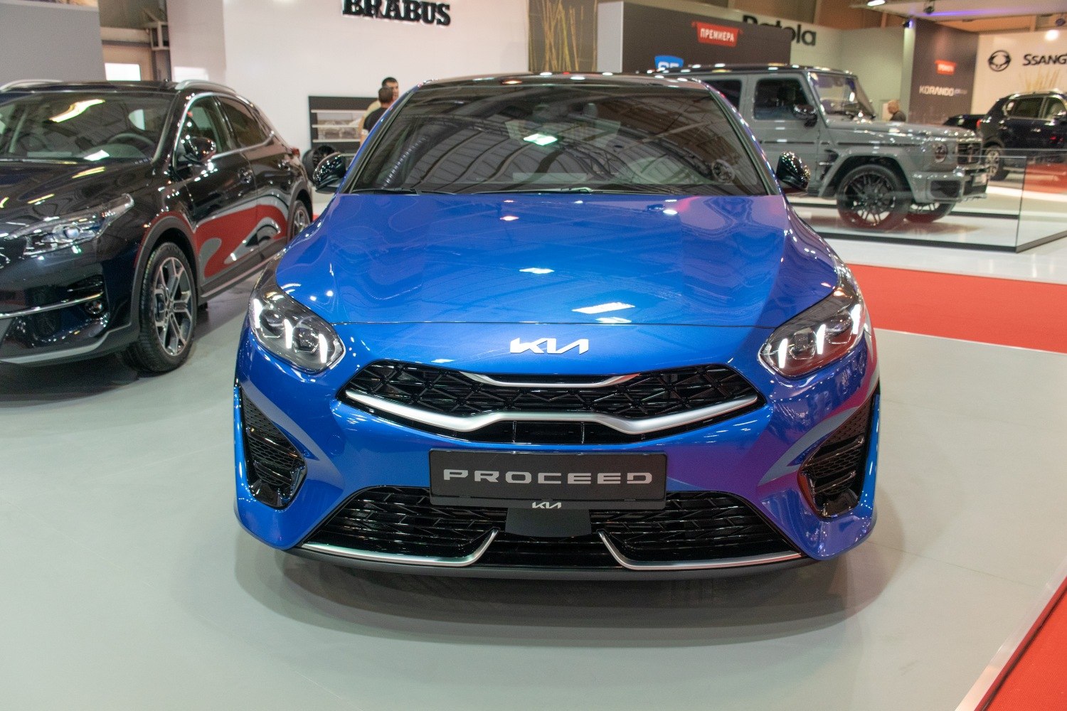 Front view with LED headlights and updated grille
