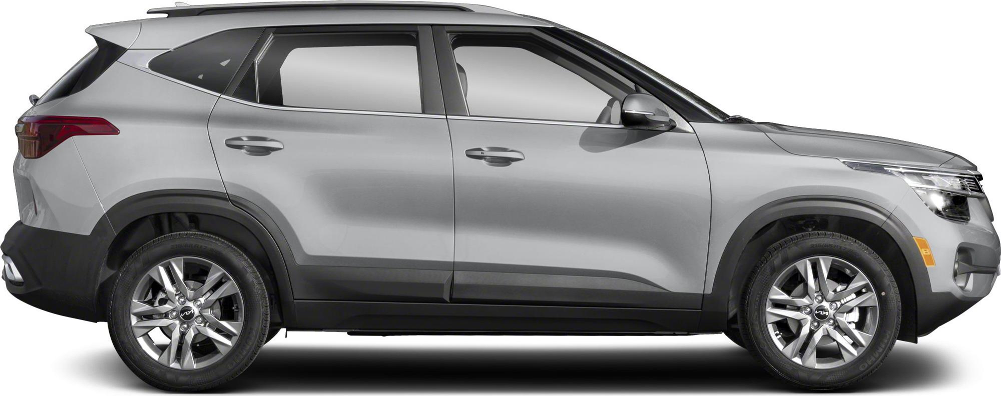 Side profile with alloy wheels and roof rails of an SUV.