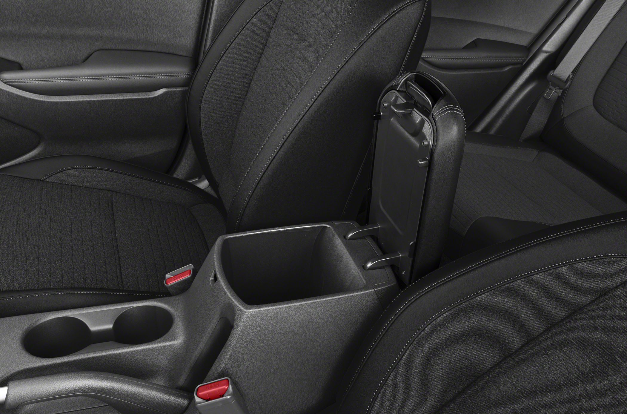 Center console storage compartment and cup holders in front seat area