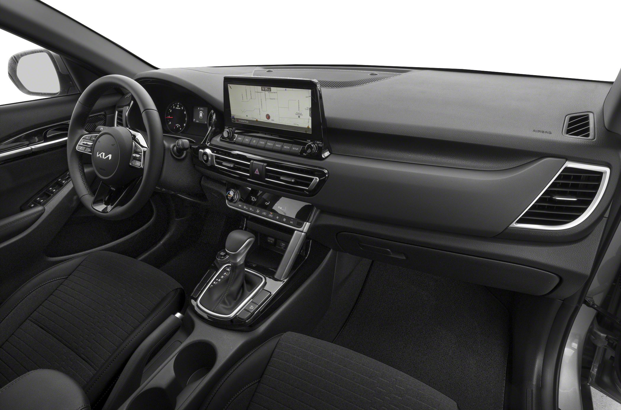 Digital instrument cluster and central touchscreen in modern car interior