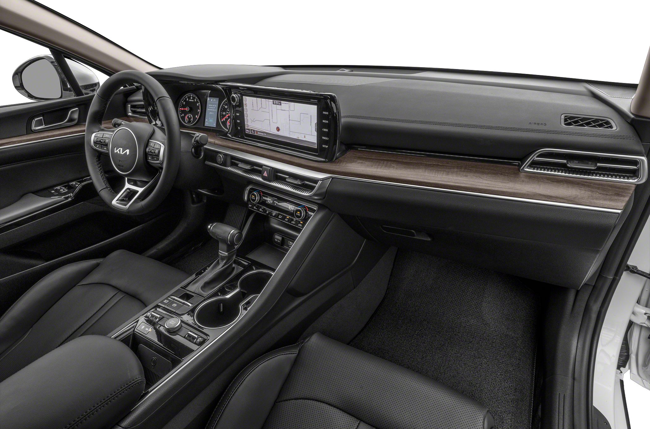 Digital instrument cluster and touchscreen navigation in modern car interior