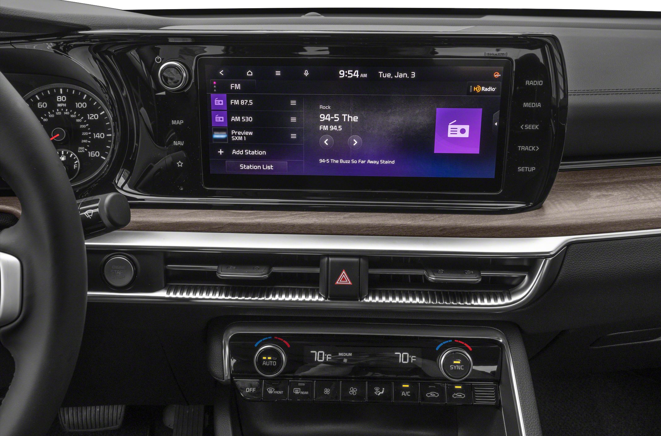 Touchscreen infotainment system and dual-zone climate control panel