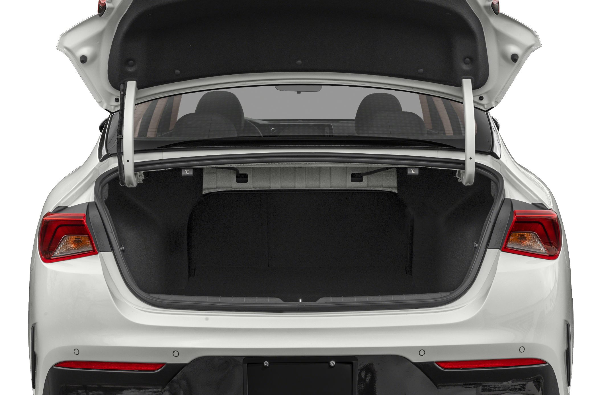 Open trunk and spacious rear cargo area of a sedan