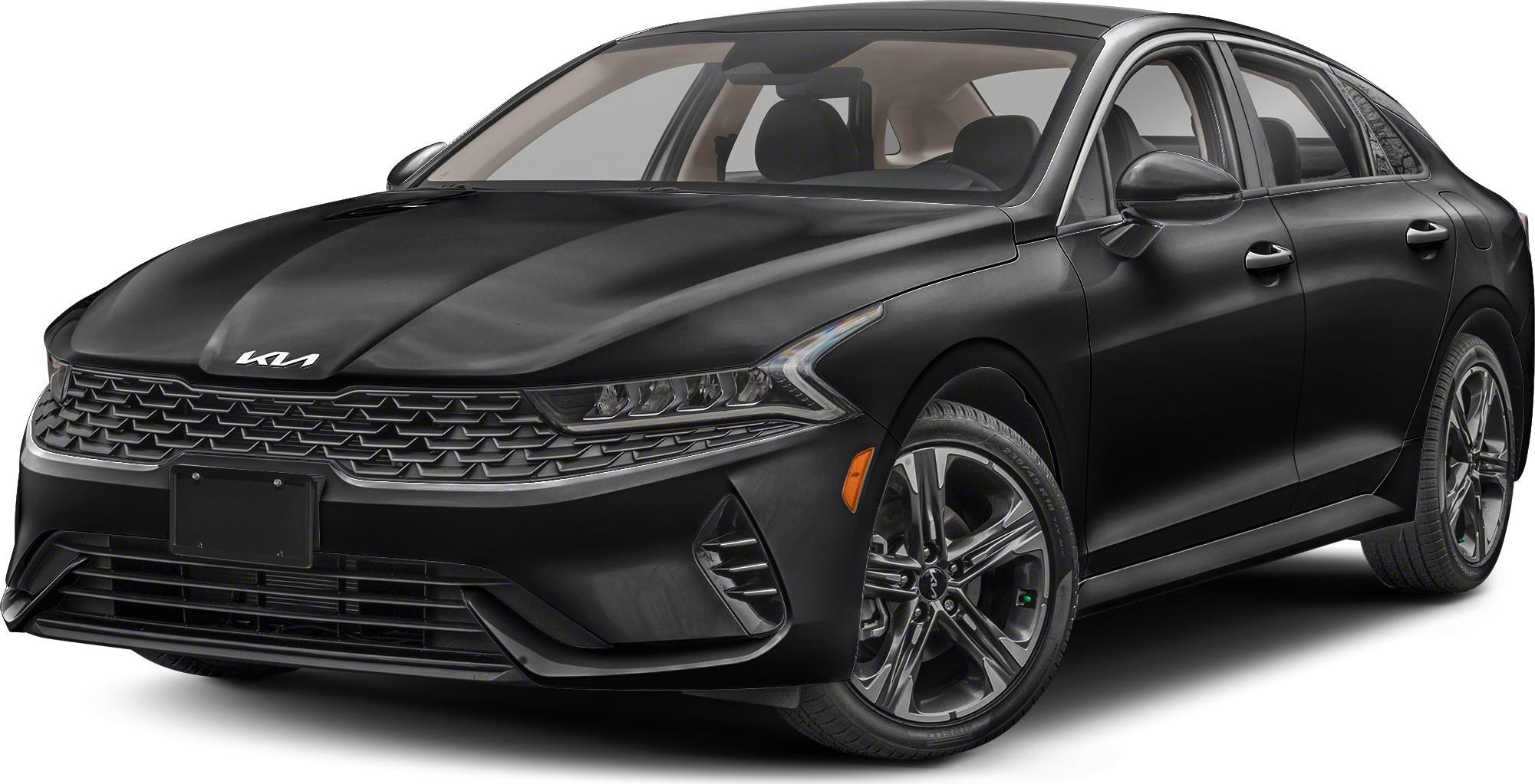 Front three-quarter view of a sleek sedan with distinctive grille and headlights