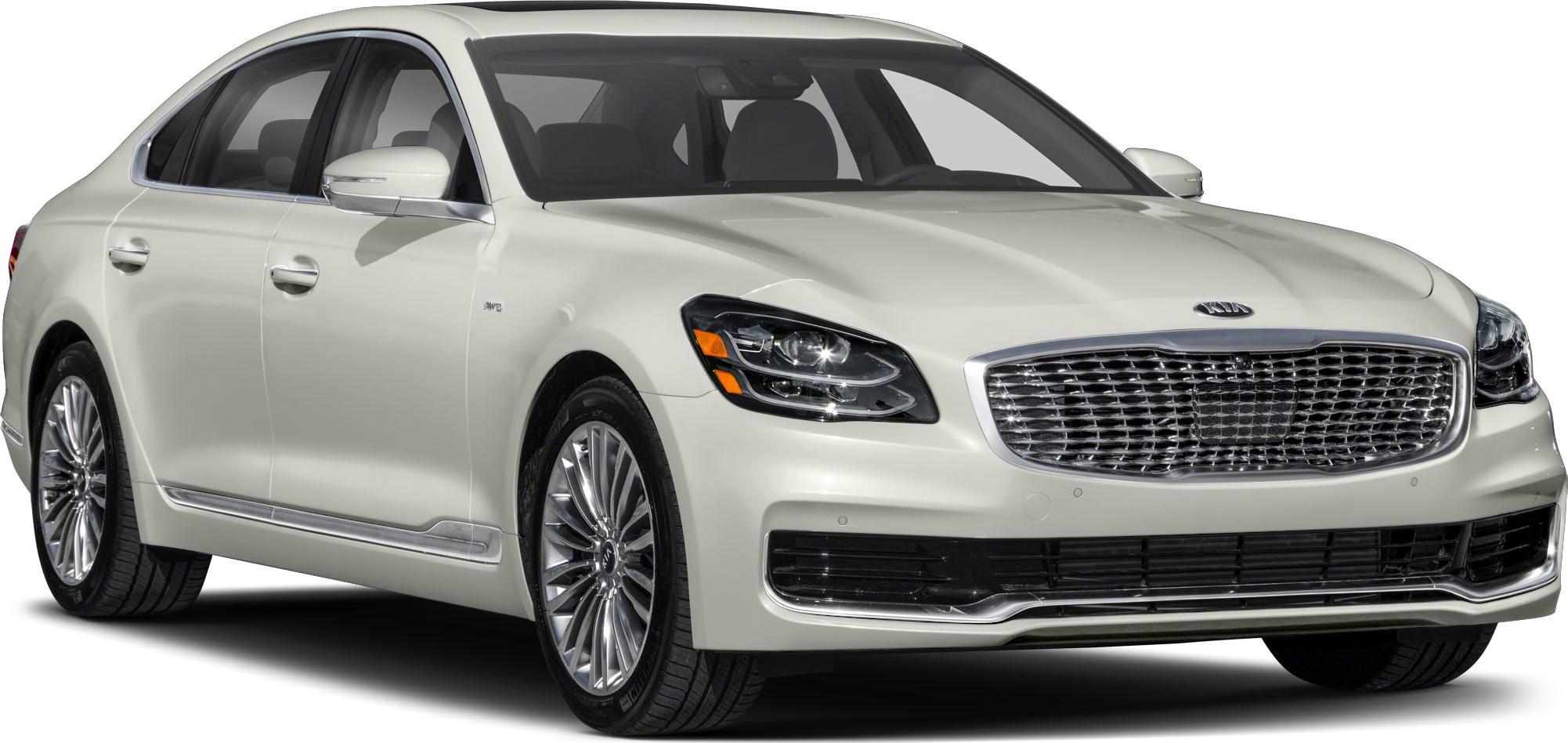 Luxury sedan front-side with chrome grille and LED headlights