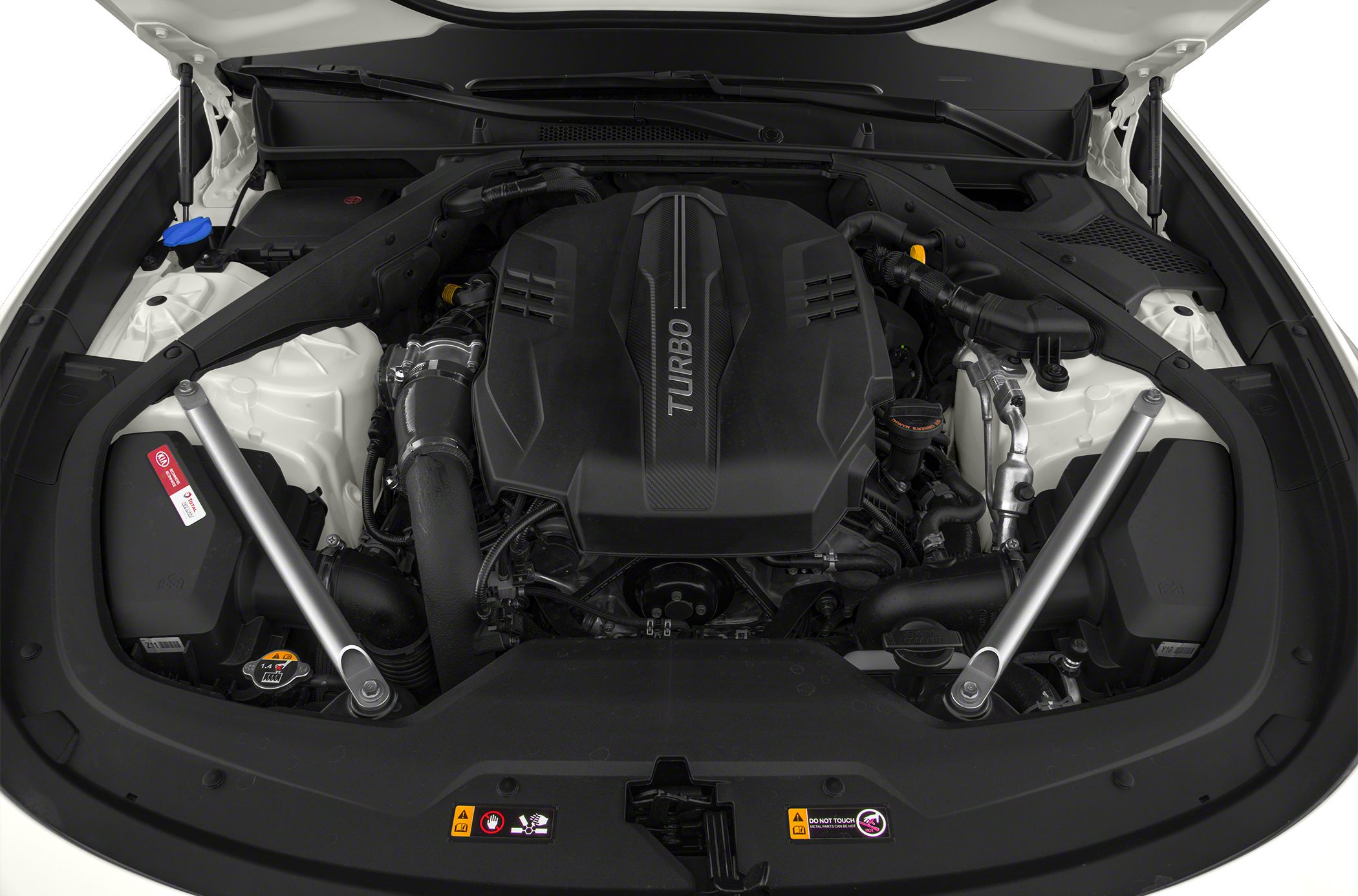 Turbocharged engine bay with structural braces and components