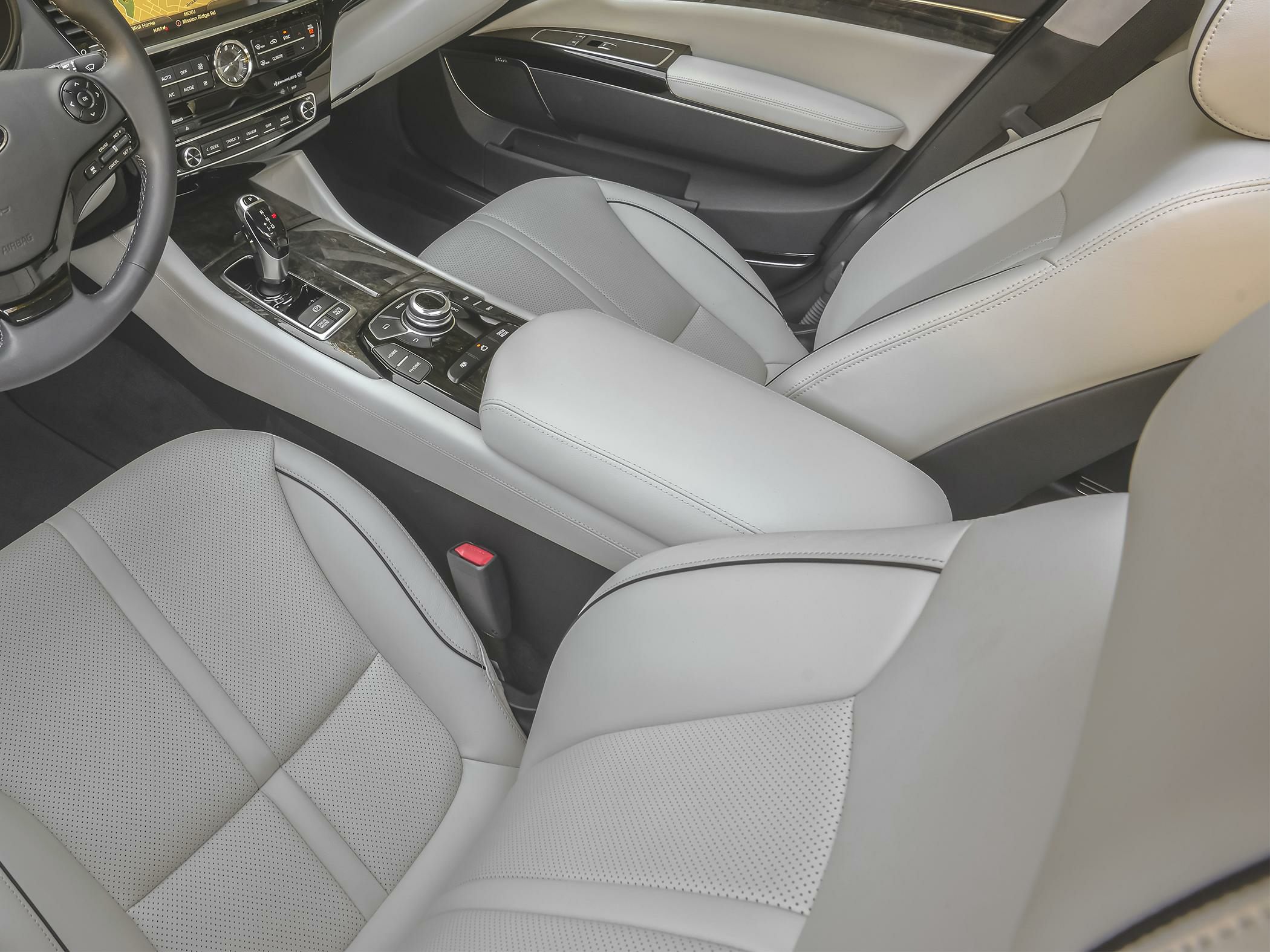 Luxury front leather seats and center console with multimedia controls