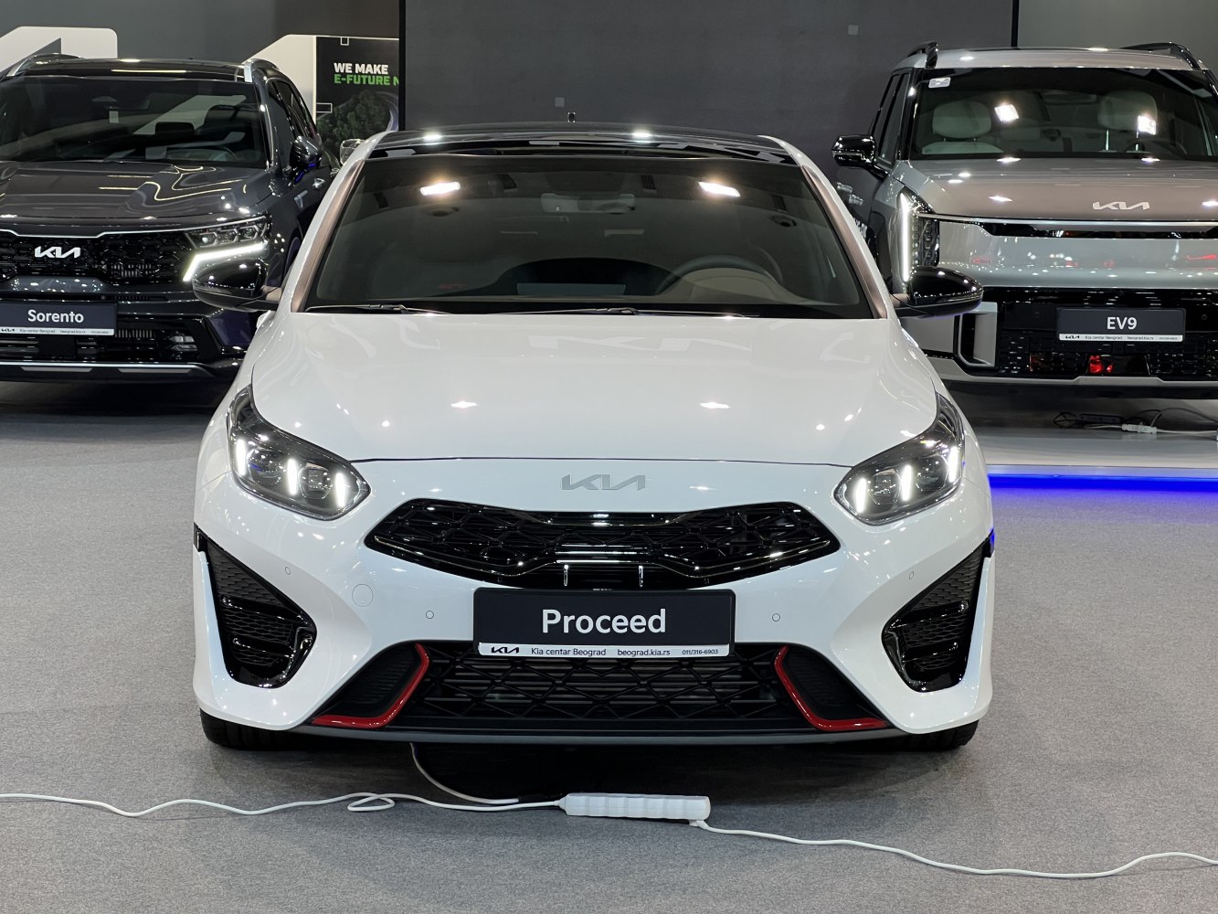Sporty front fascia with LED headlights and aggressive grille design