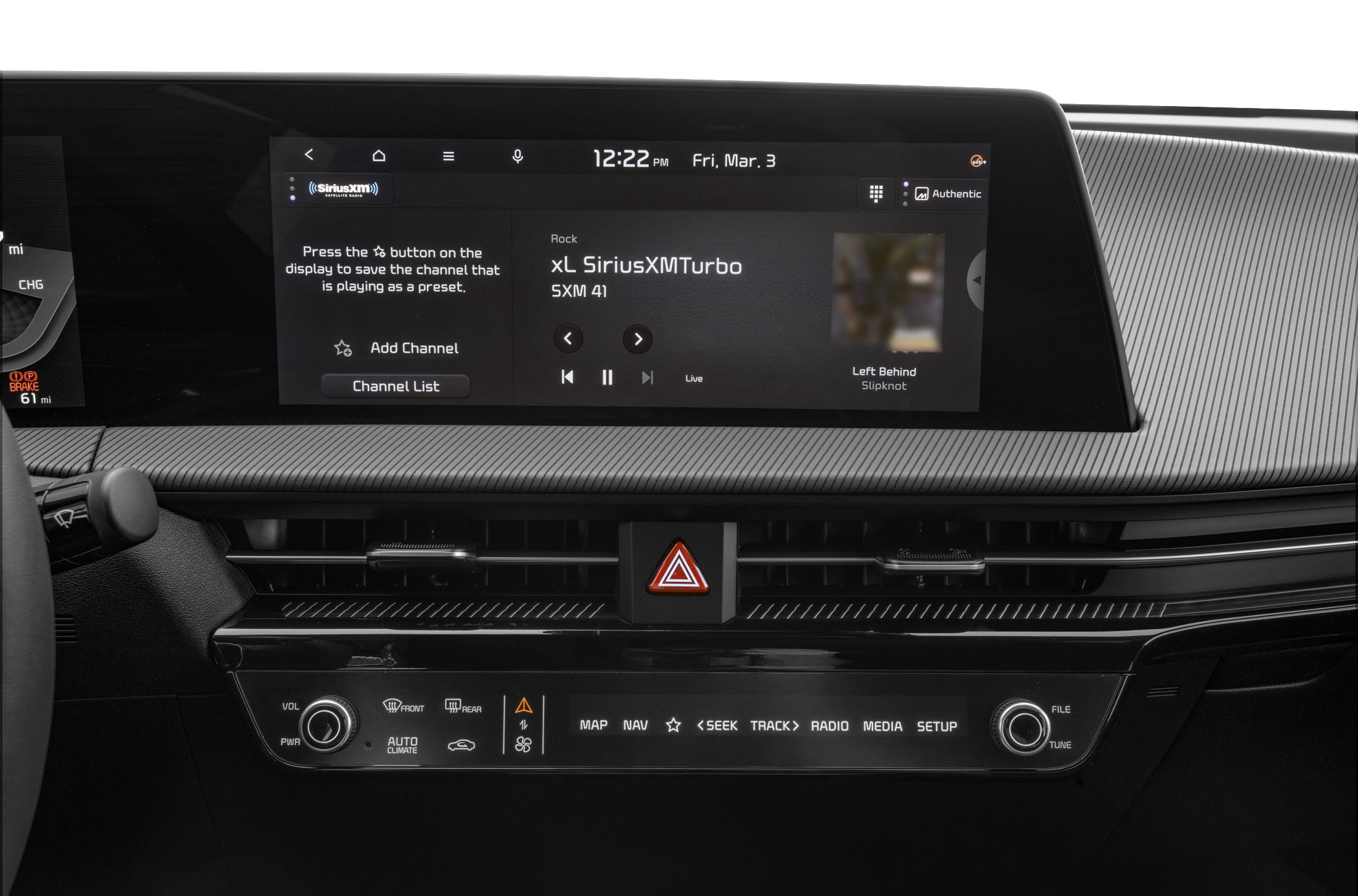 Digital touchscreen infotainment and climate control panel with sleek dashboard