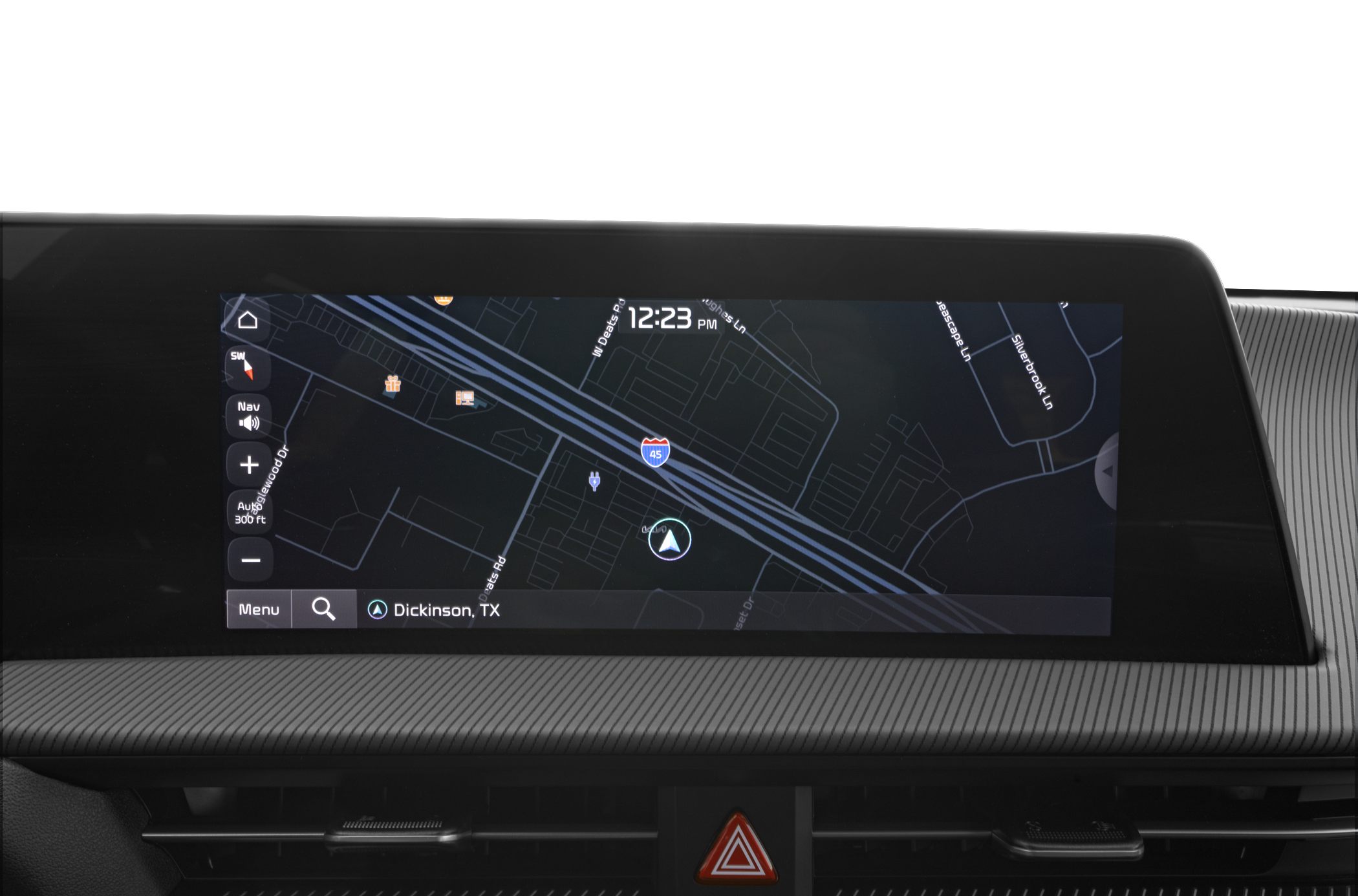 Modern touchscreen navigation display with map and controls