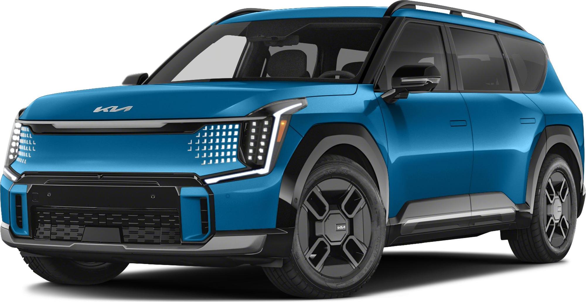 Electric SUV with pixel LED headlights and sleek blue exterior