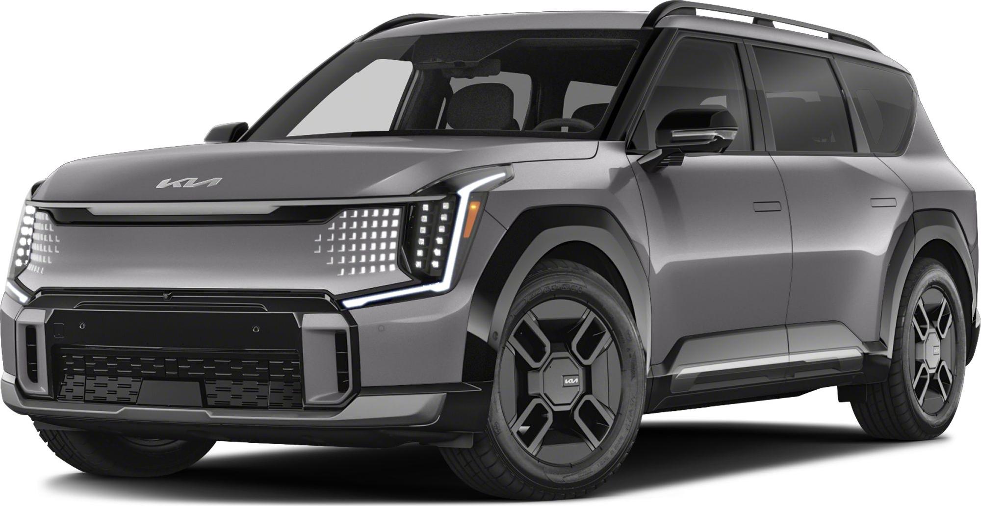 Electric SUV with distinctive LED headlight pattern and aerodynamic styling