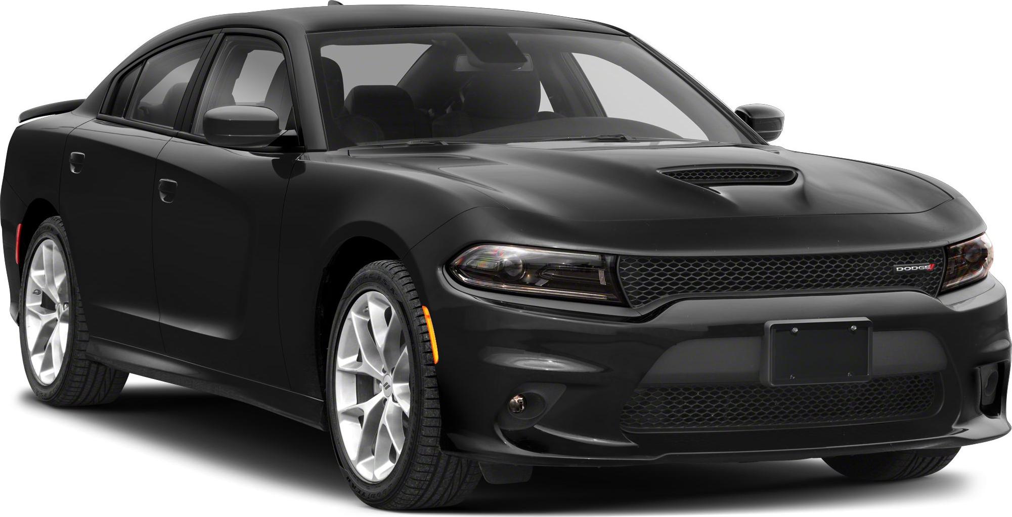 Black sedan with aggressive front grille and functional hood scoop