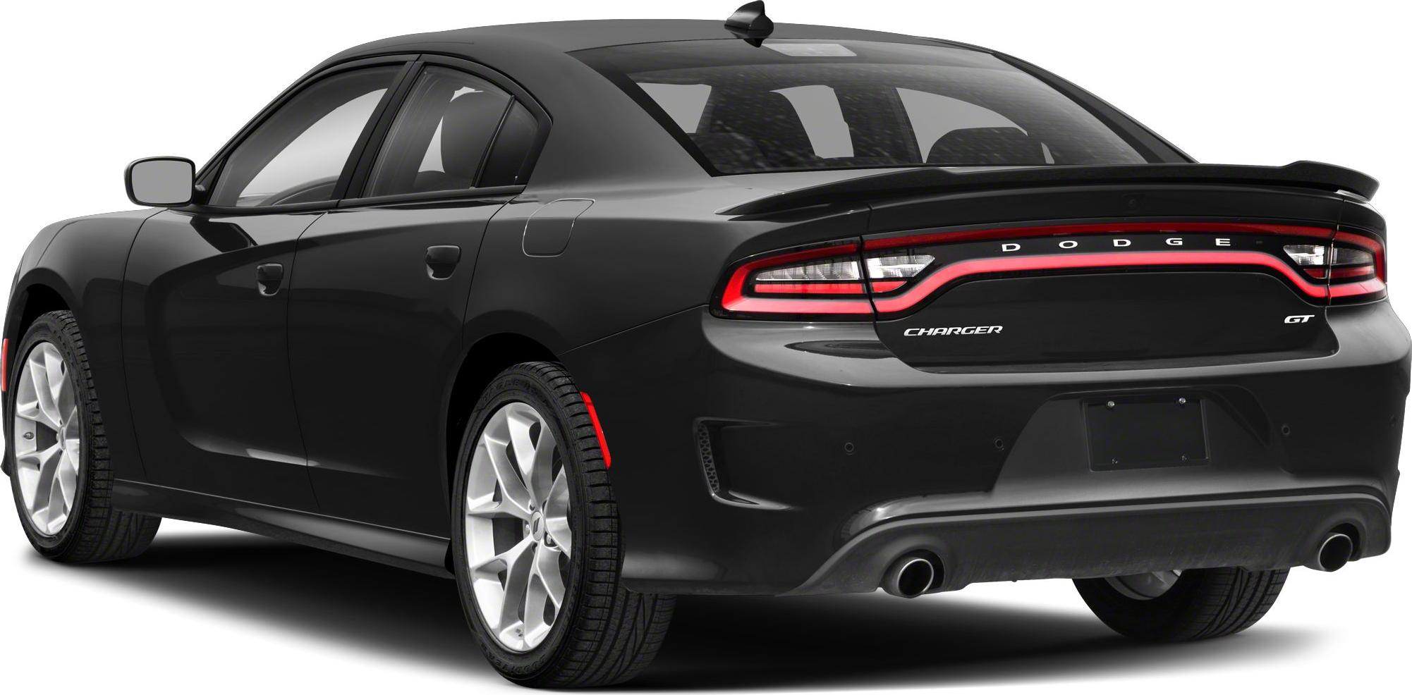 Rear view showing LED tail lights, dual exhaust, sporty black body