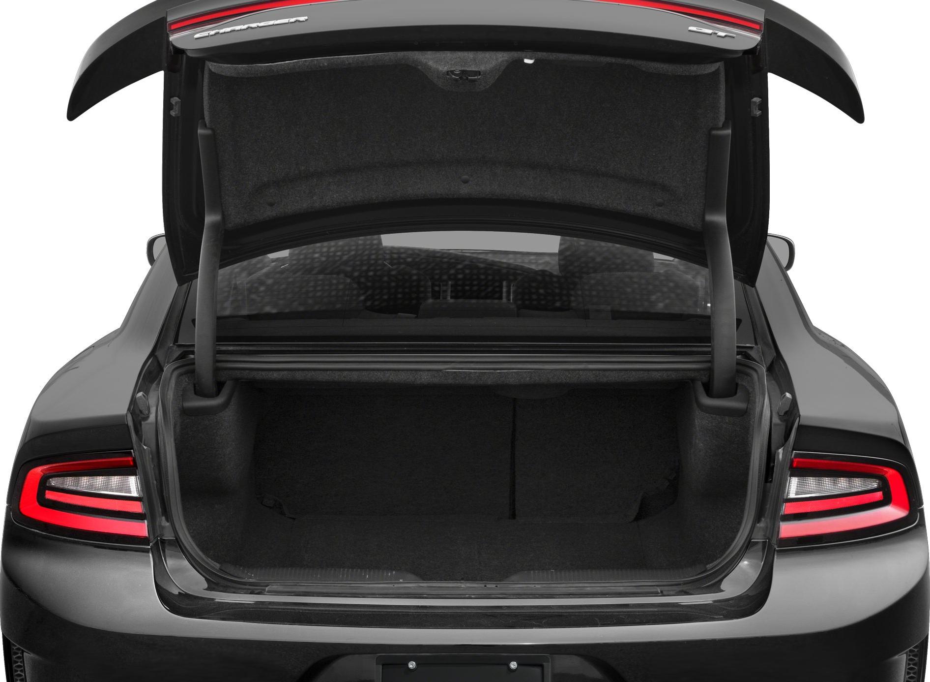 Open trunk and LED tail lights on a modern sedan rear.