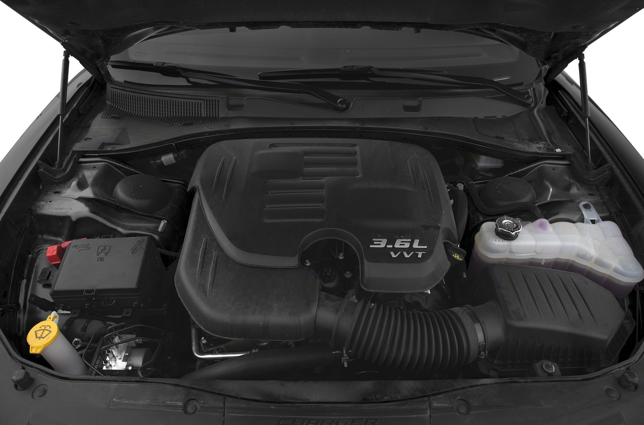 3.6L VVT engine cover with surrounding engine bay components