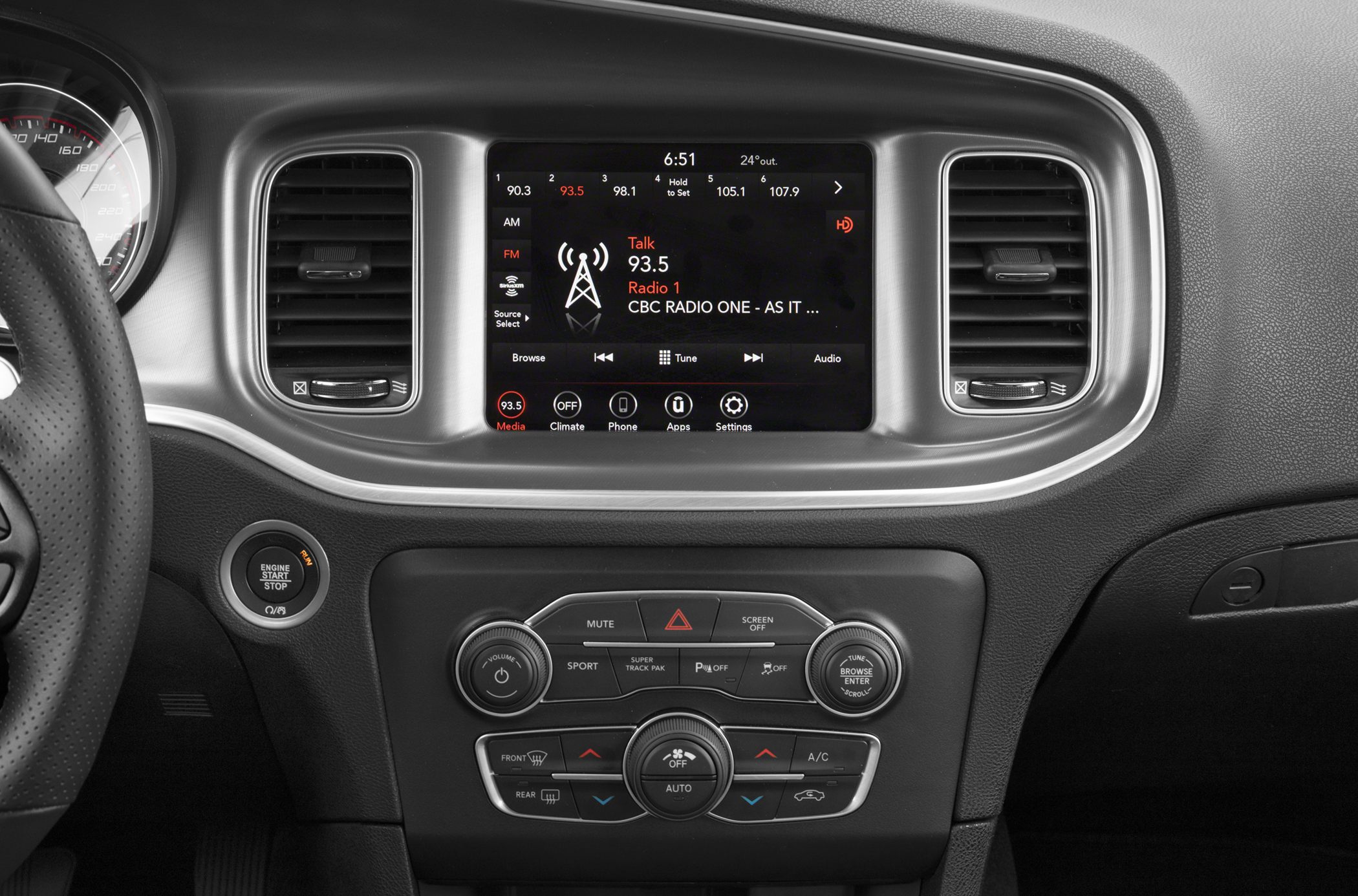Dashboard touchscreen infotainment and climate control interface